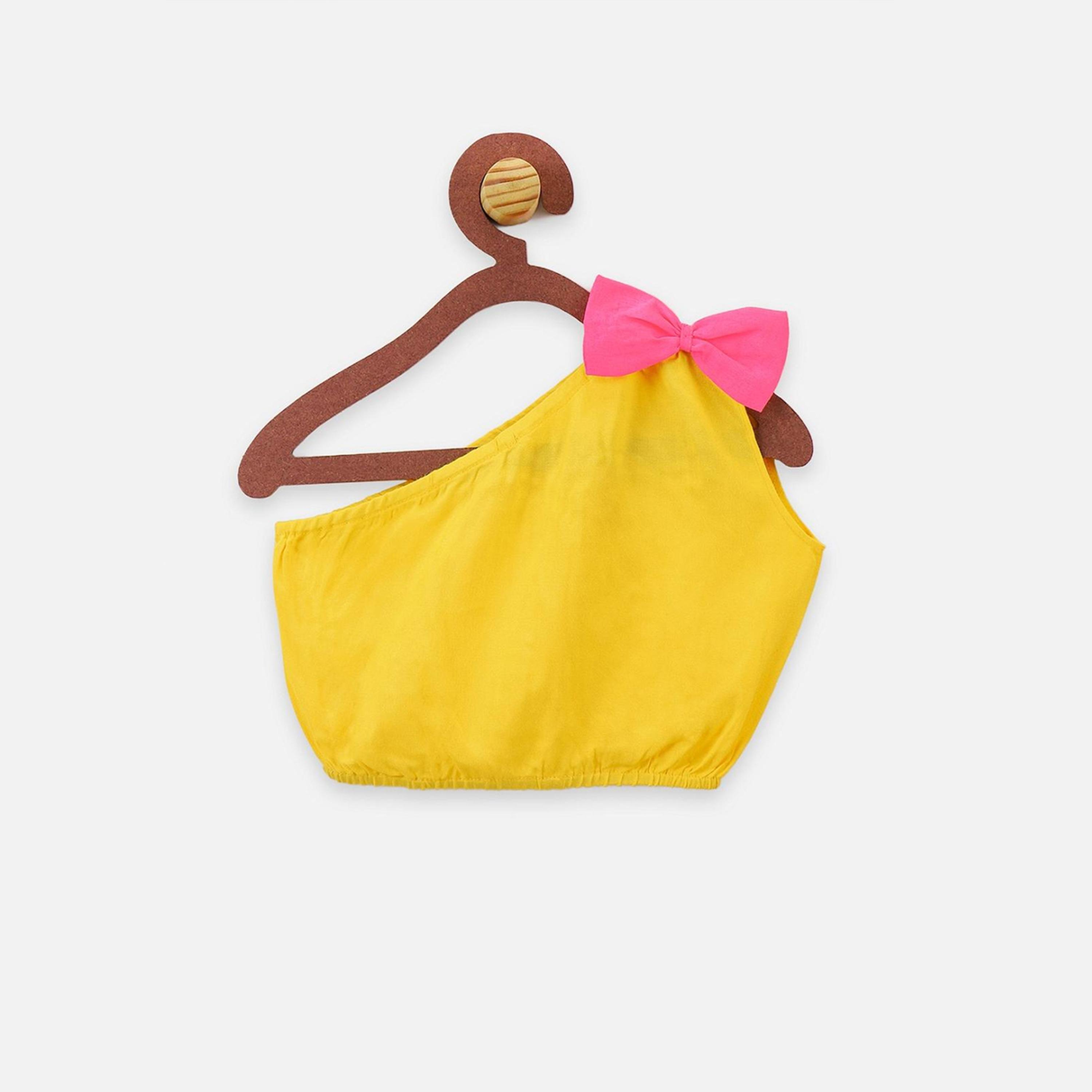 LilPicks X Styli Girls Yellow & Blue Solid Top with Skirt-girls-clothing-setsandcoords-image-2