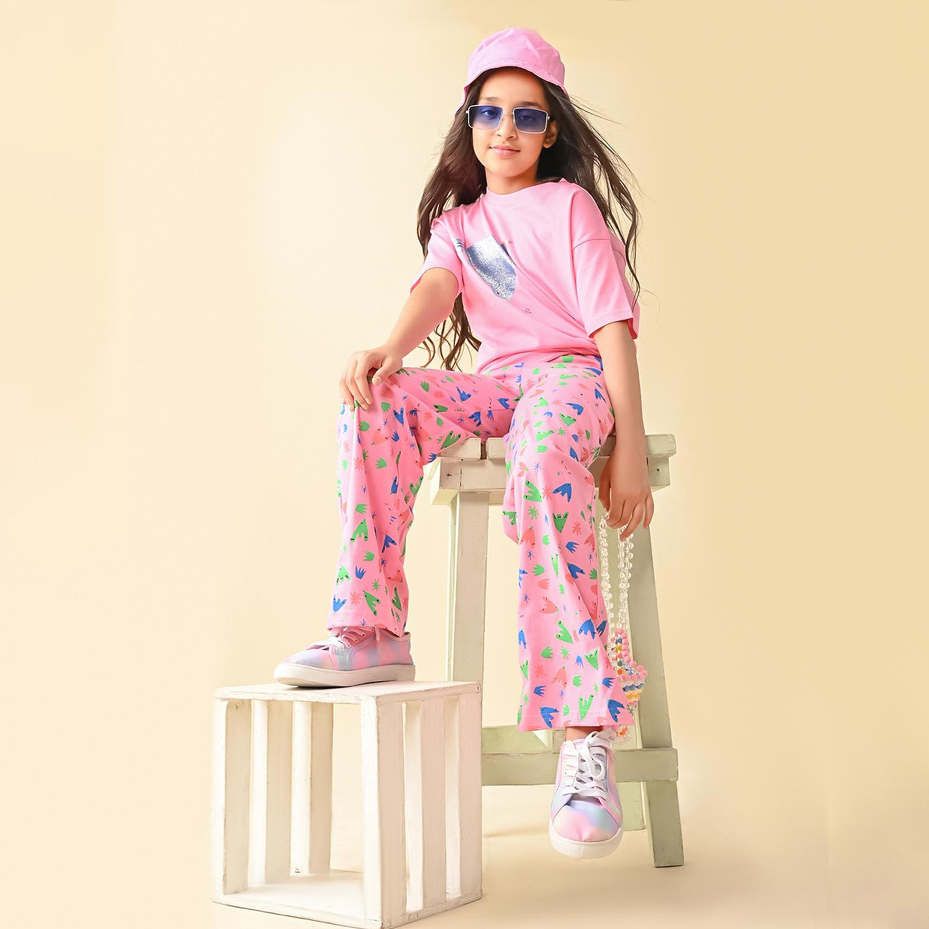 ليبيكس × ستايلي-  تي شيرت بناتي مطبوع مع بنطال بالازو-girls-clothing-setsandcoords-image-1