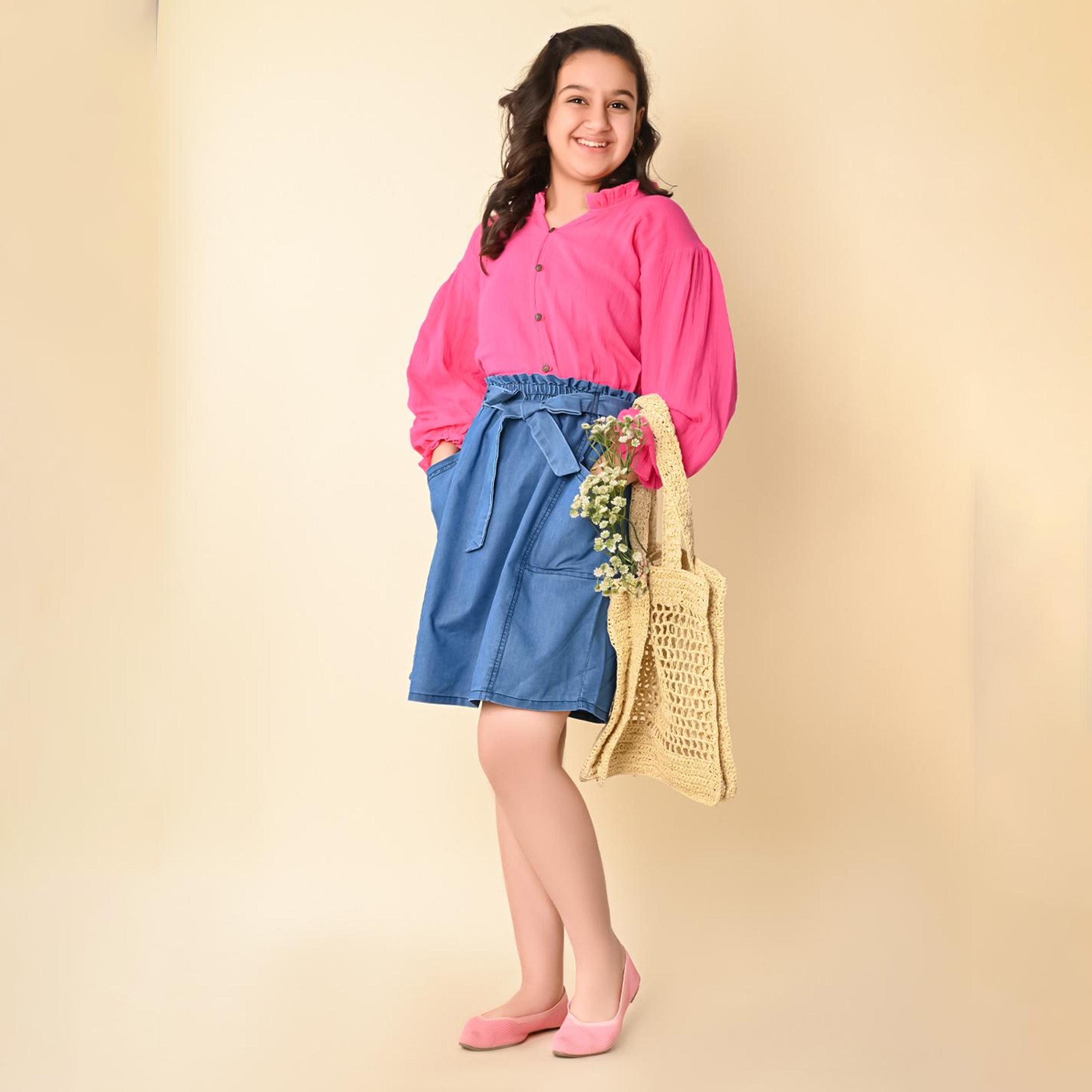 LilPicks X Styli Girls Puff Sleeves Top with Skirt Clothing Set-girls-clothing-setsandcoords-image-1
