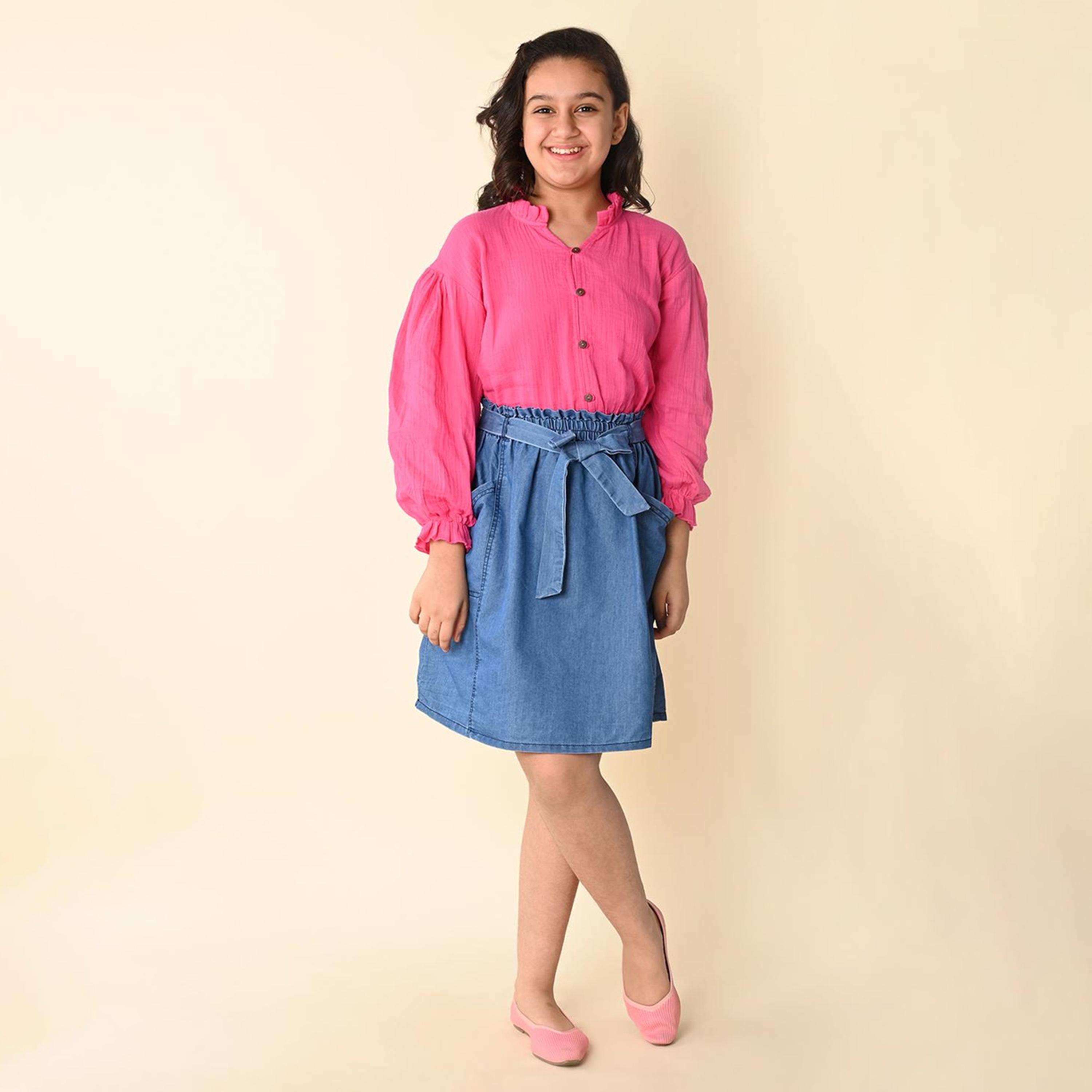 LilPicks X Styli Girls Puff Sleeves Top with Skirt Clothing Set-girls-clothing-setsandcoords-image-2