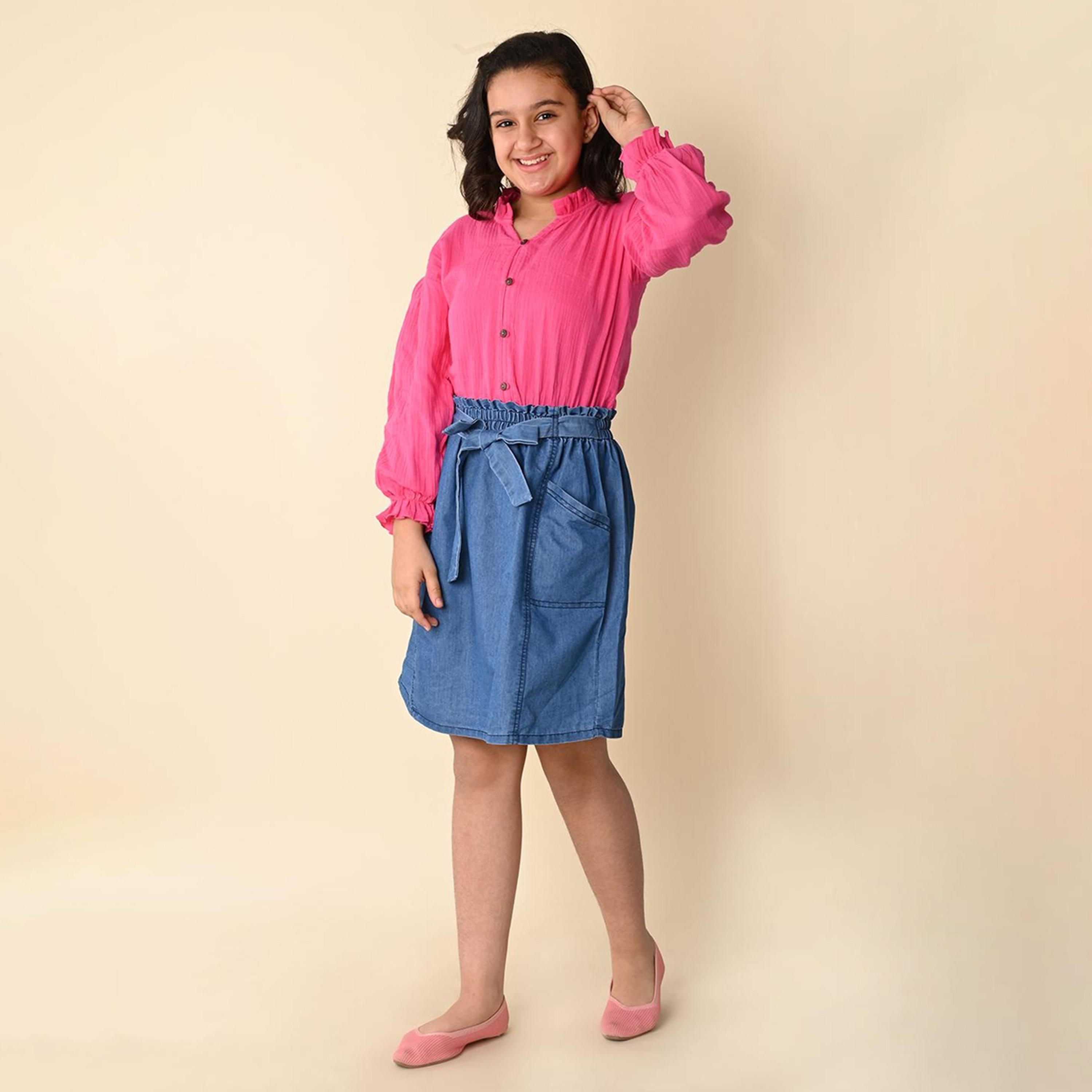 LilPicks X Styli Girls Puff Sleeves Top with Skirt Clothing Set-girls-clothing-setsandcoords-image-3