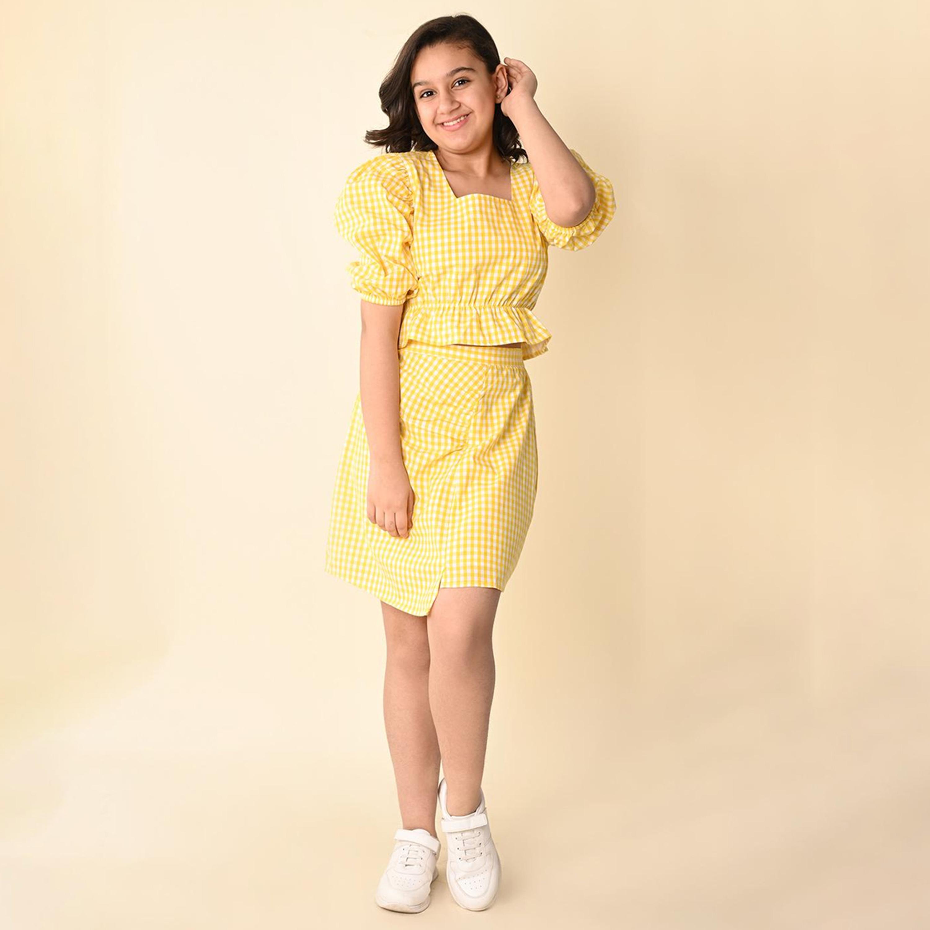 LilPicks X Styli Girls Checked Square Neck Puff Sleeves Top with Skirt Clothing Set-girls-clothing-setsandcoords-image-2