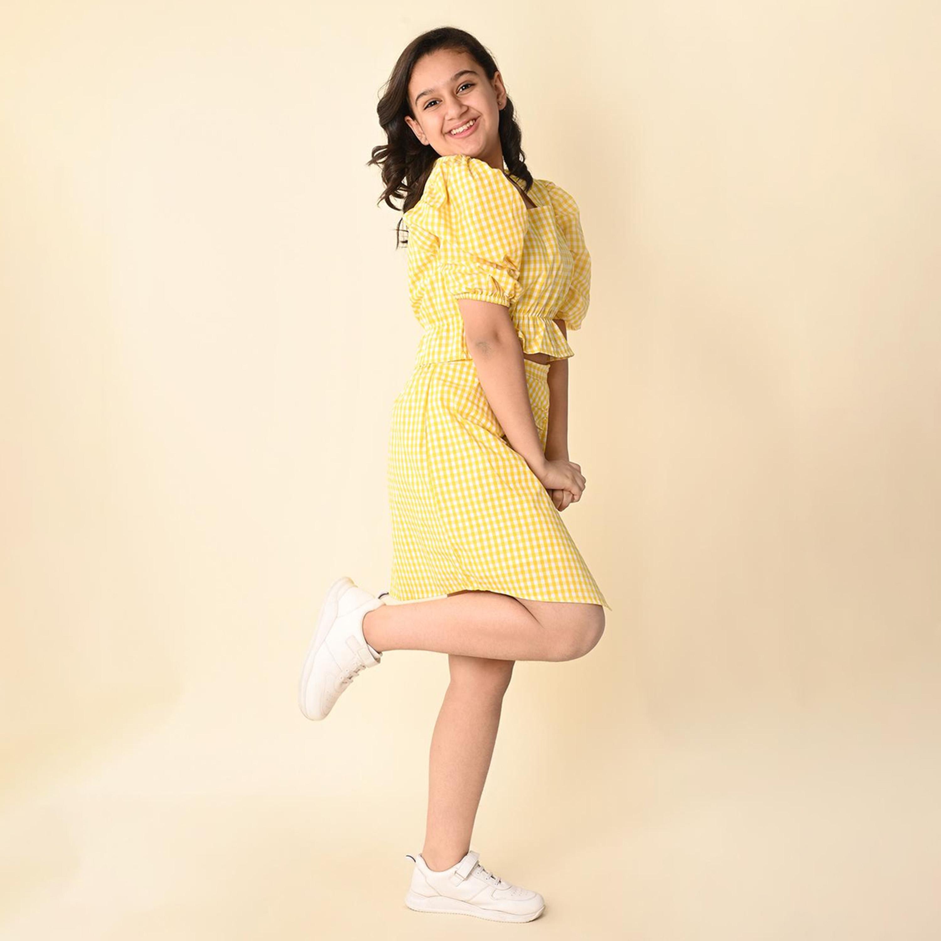 LilPicks X Styli Girls Checked Square Neck Puff Sleeves Top with Skirt Clothing Set-girls-clothing-setsandcoords-image-3