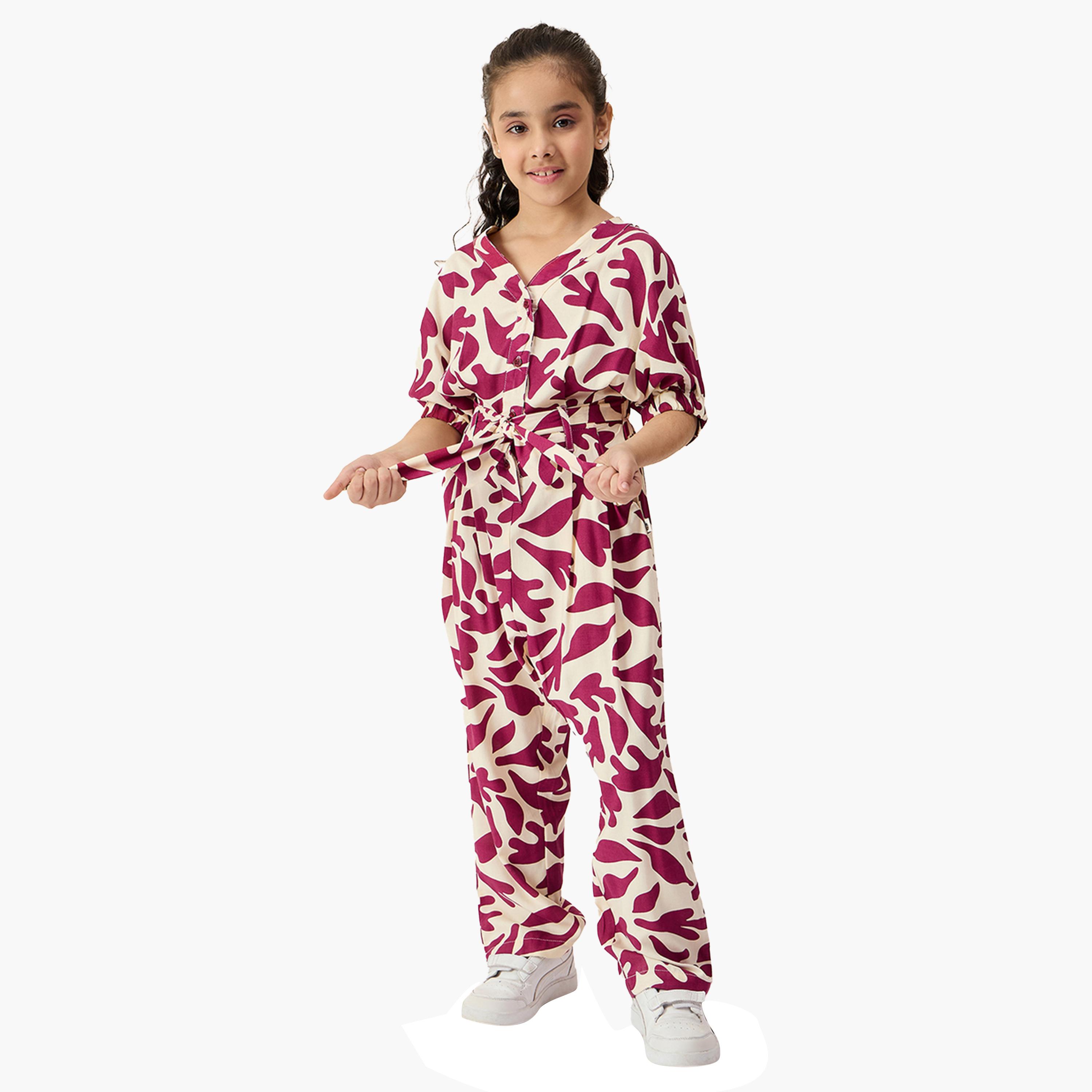 ستايلو باغ × ستايلي-  جمبسوت رايون بطبعة زهور للبنات-girls-clothing-rompers-image-1