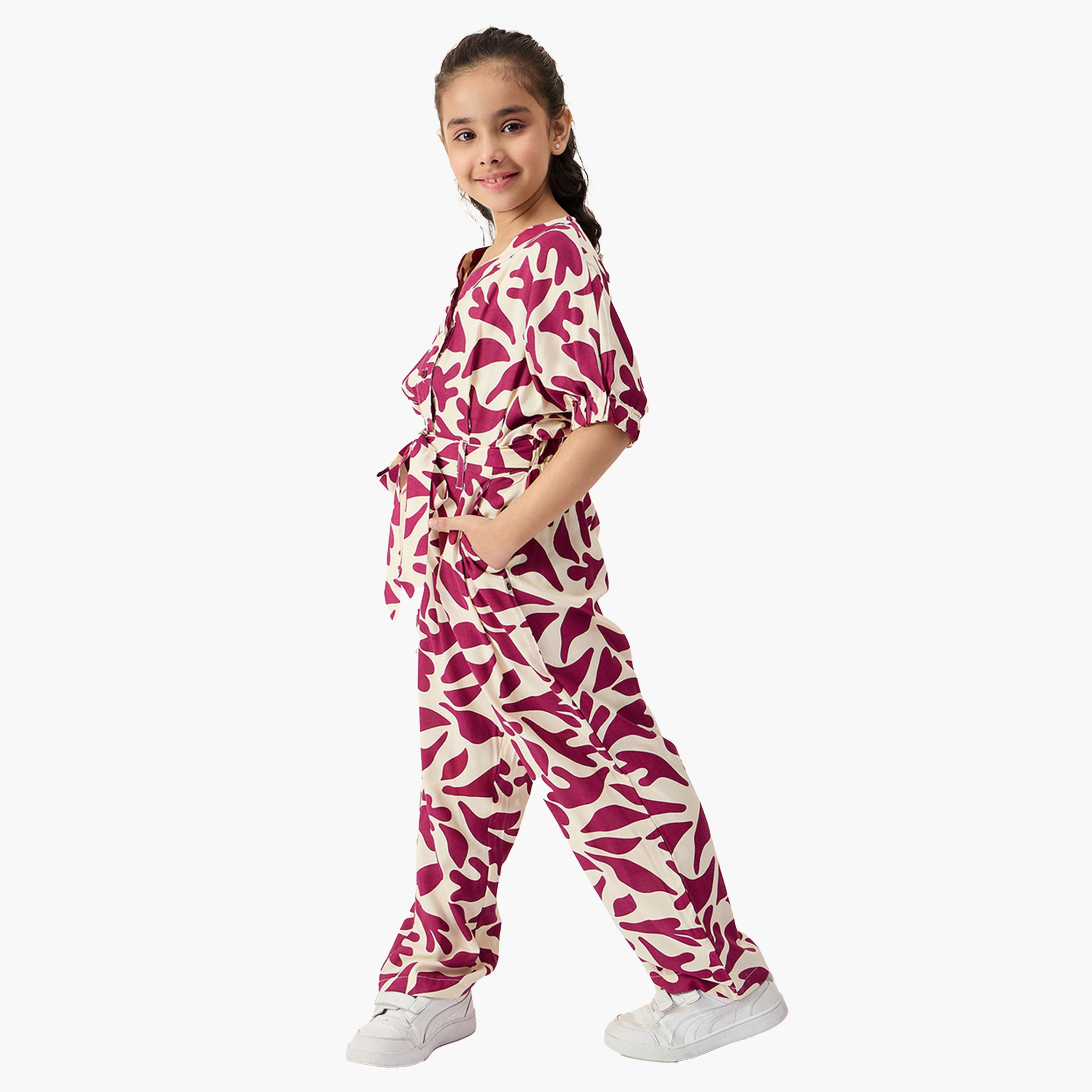 ستايلو باغ × ستايلي-  جمبسوت رايون بطبعة زهور للبنات-girls-clothing-rompers-image-3