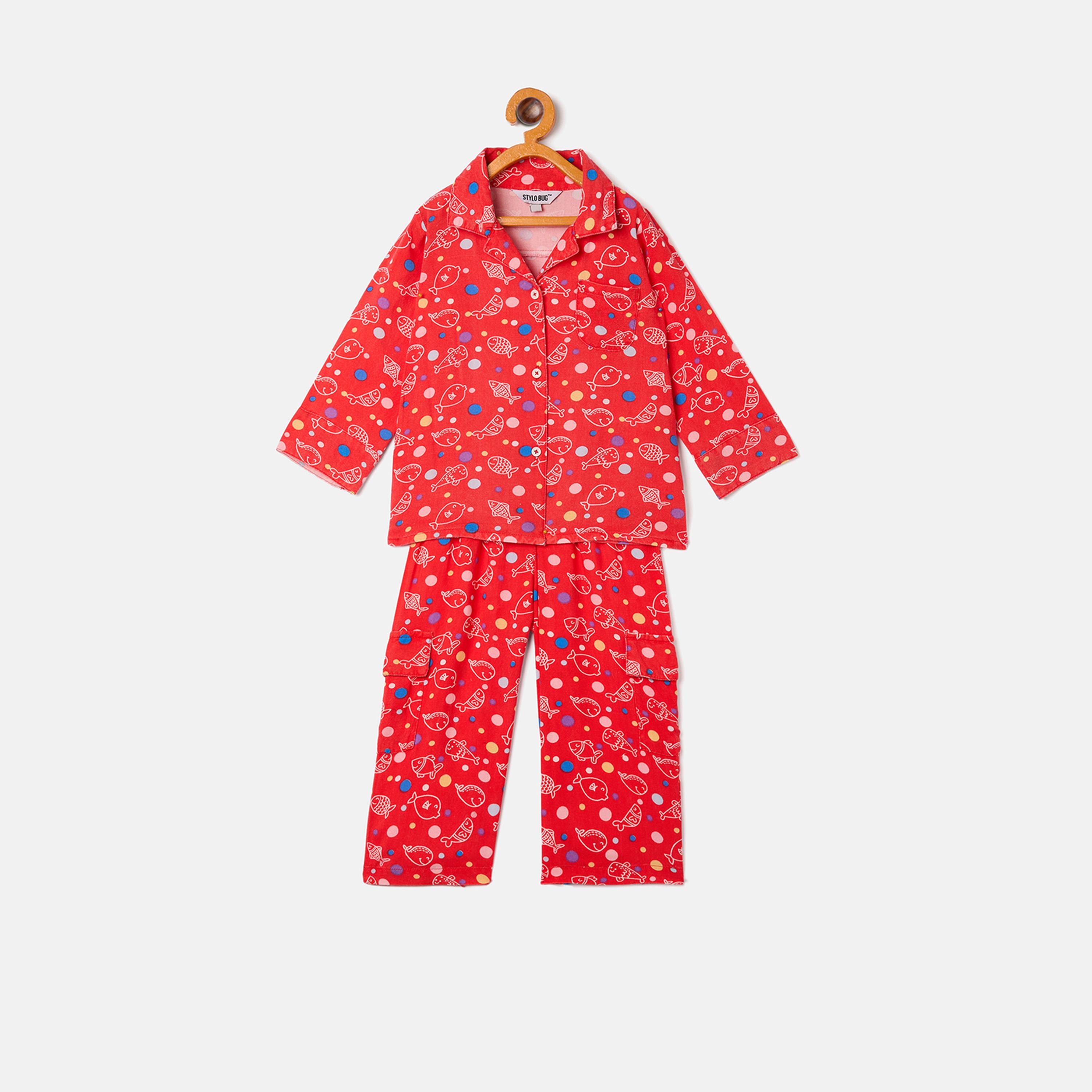 Stylo Bug X Styli Fish Printed Shirt and Pyjama Set-boys-clothing-nightwear-image-1