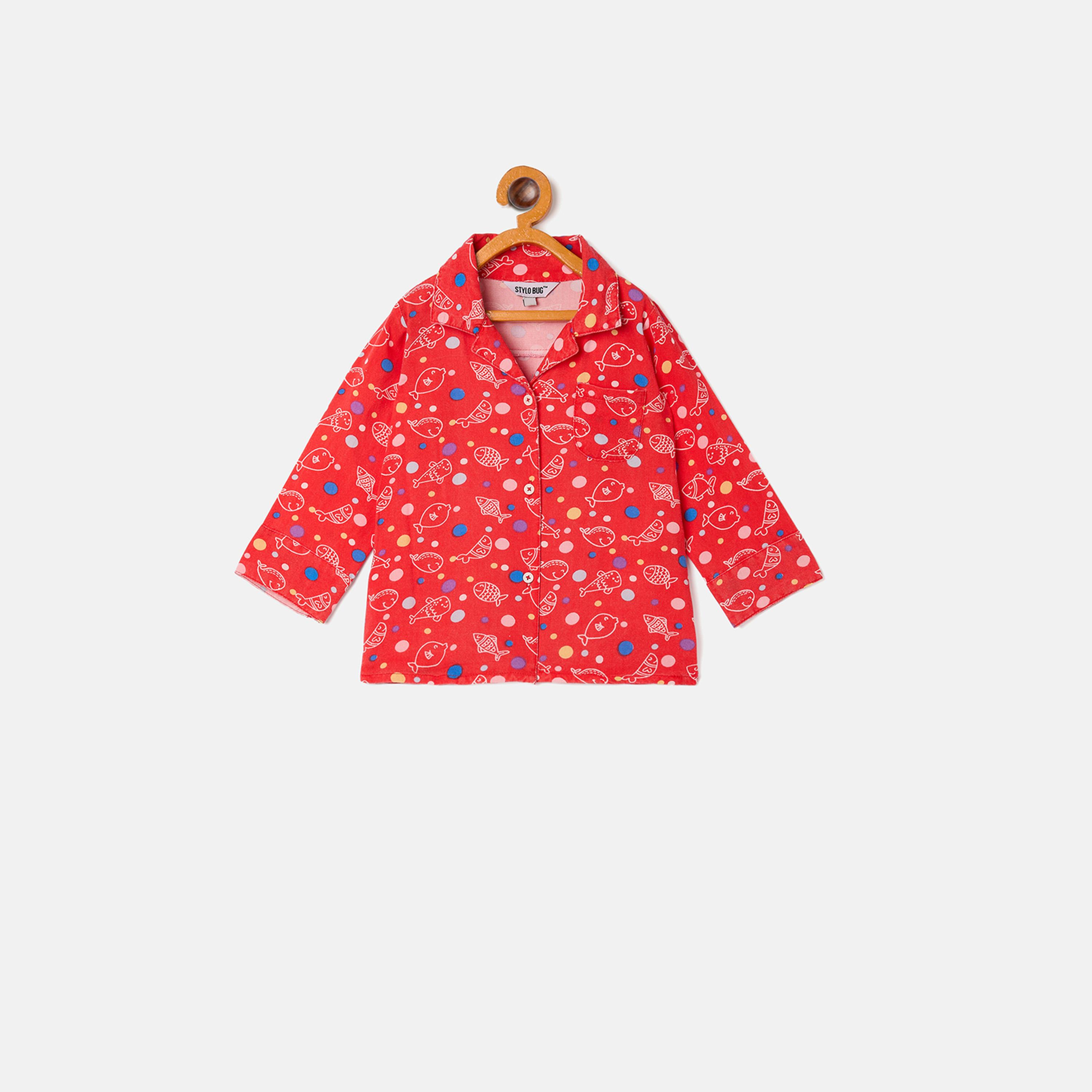 Stylo Bug X Styli Fish Printed Shirt and Pyjama Set-boys-clothing-nightwear-image-2