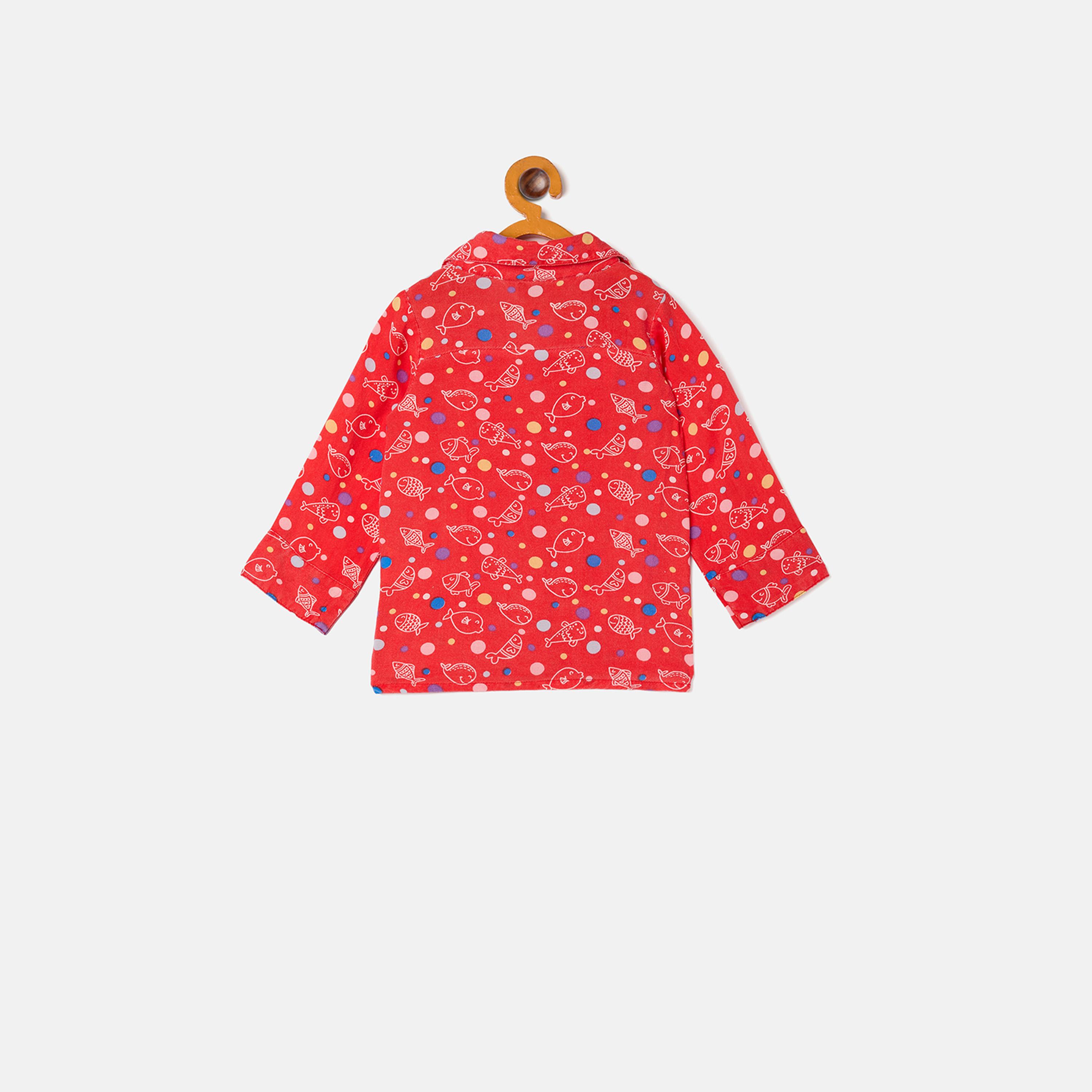 Stylo Bug X Styli Fish Printed Shirt and Pyjama Set-boys-clothing-nightwear-image-3