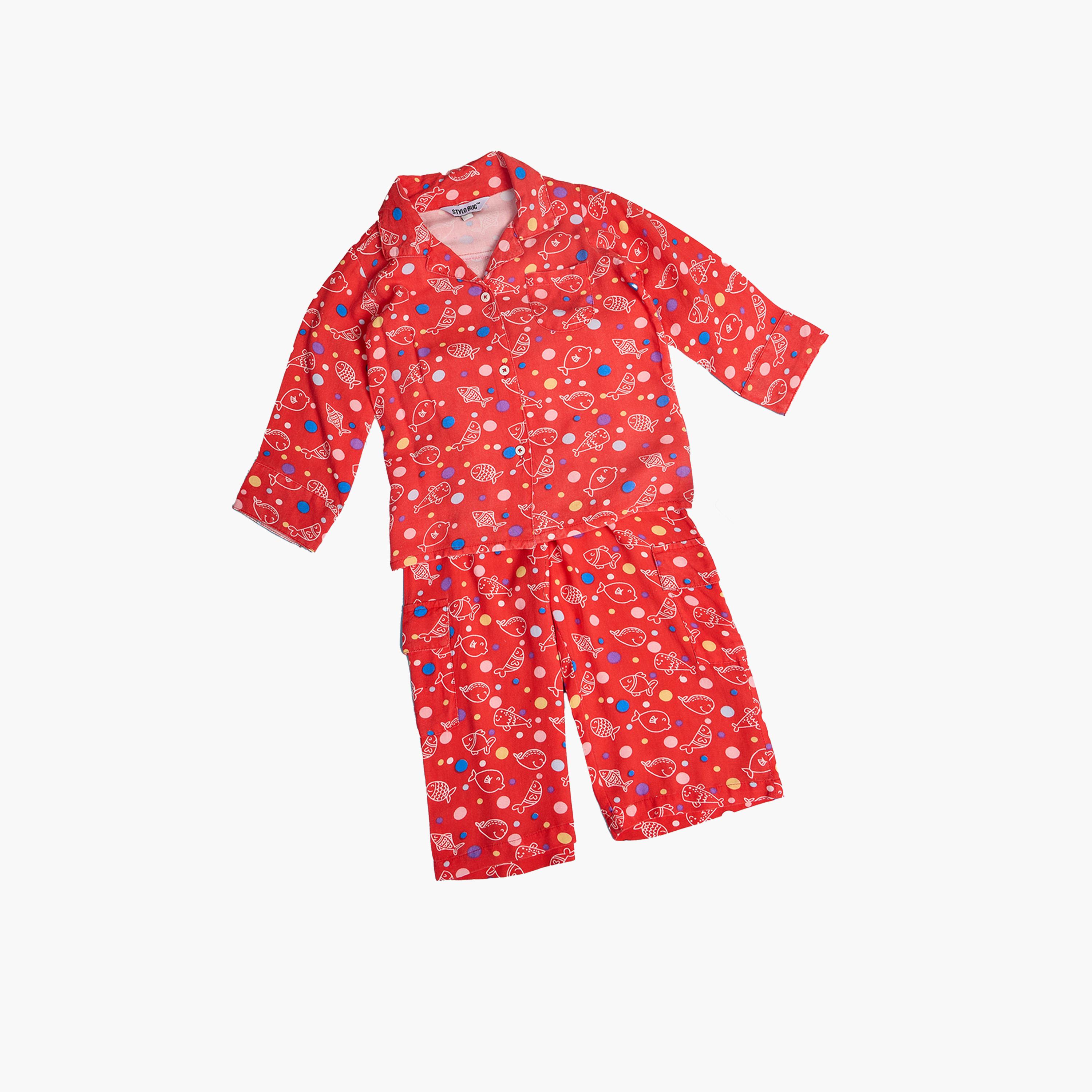 Stylo Bug X Styli Fish Printed Shirt and Pyjama Set-boys-clothing-nightwear-image-6