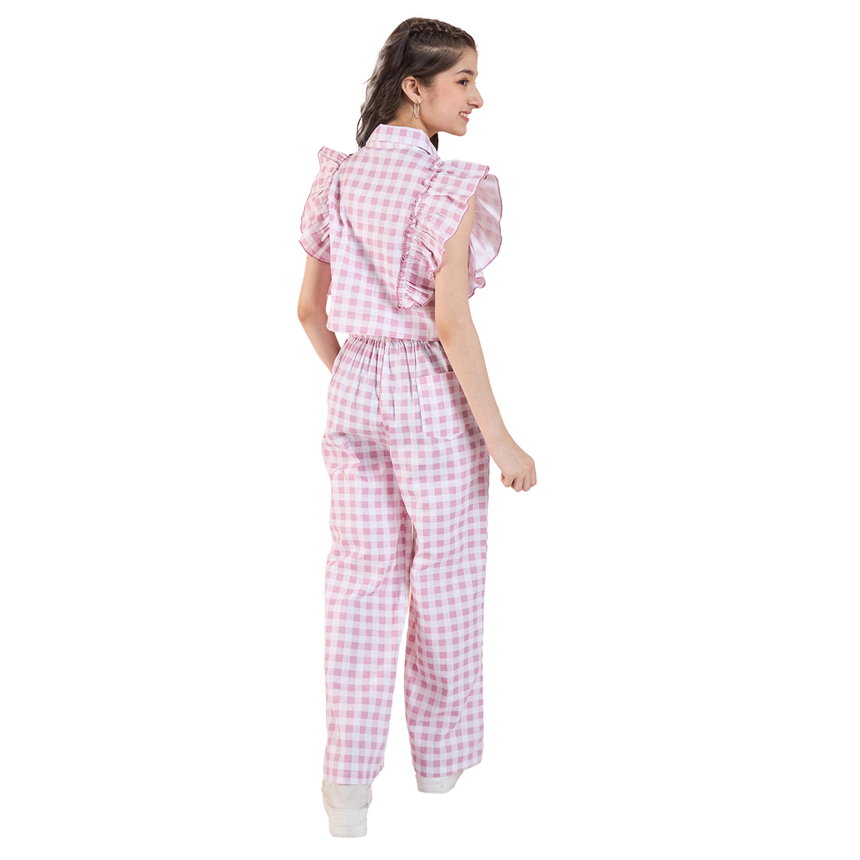 ستايلو باغ × ستايلي- طقم قميص وسروال بأكمام مكشكشة وطبعة مربعات-girls-clothing-setsandcoords-image-5