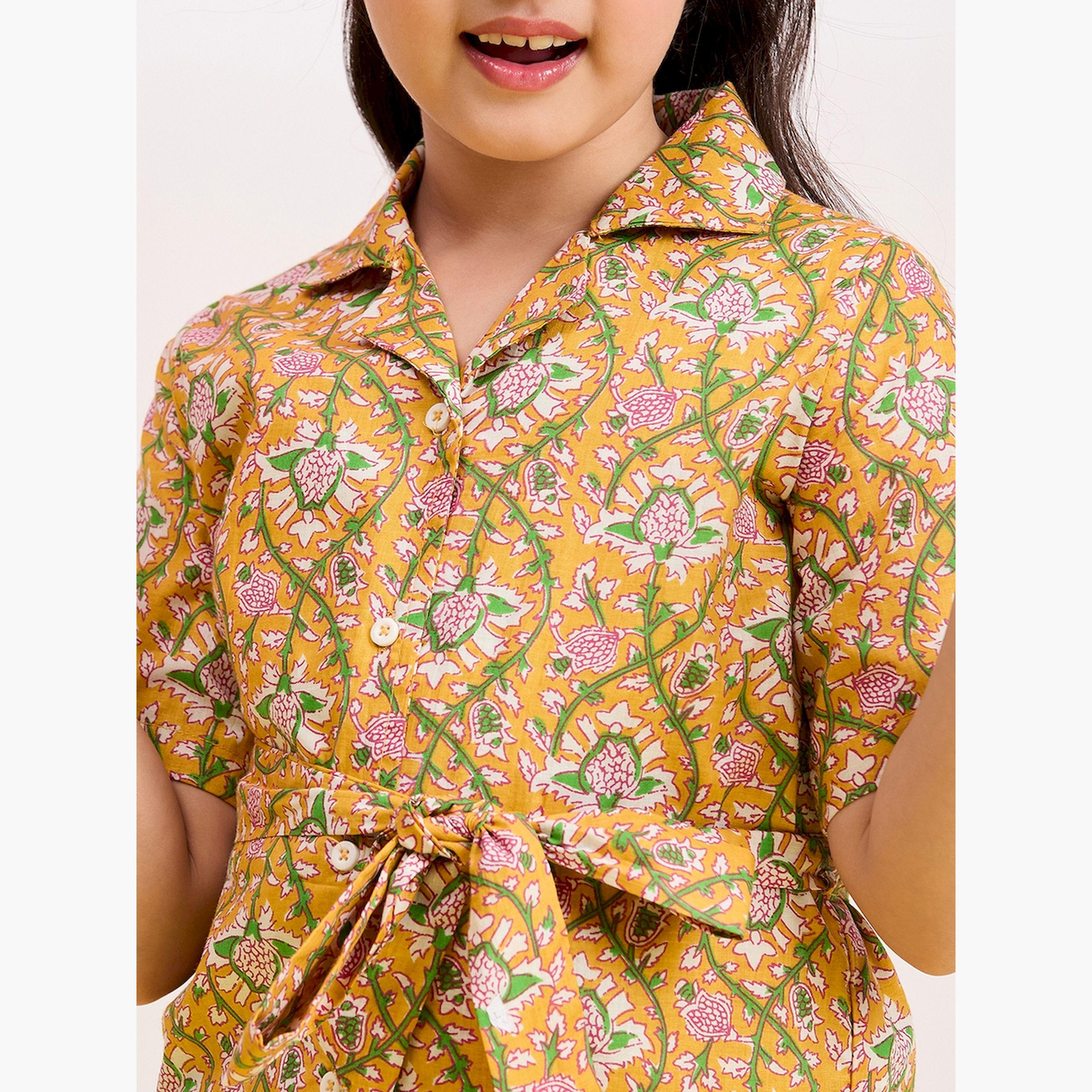 Stylo Bug X Styli Yellow Floral Cotton Shirt & Shorts Set for Girls-girls-clothing-setsandcoords-image-5