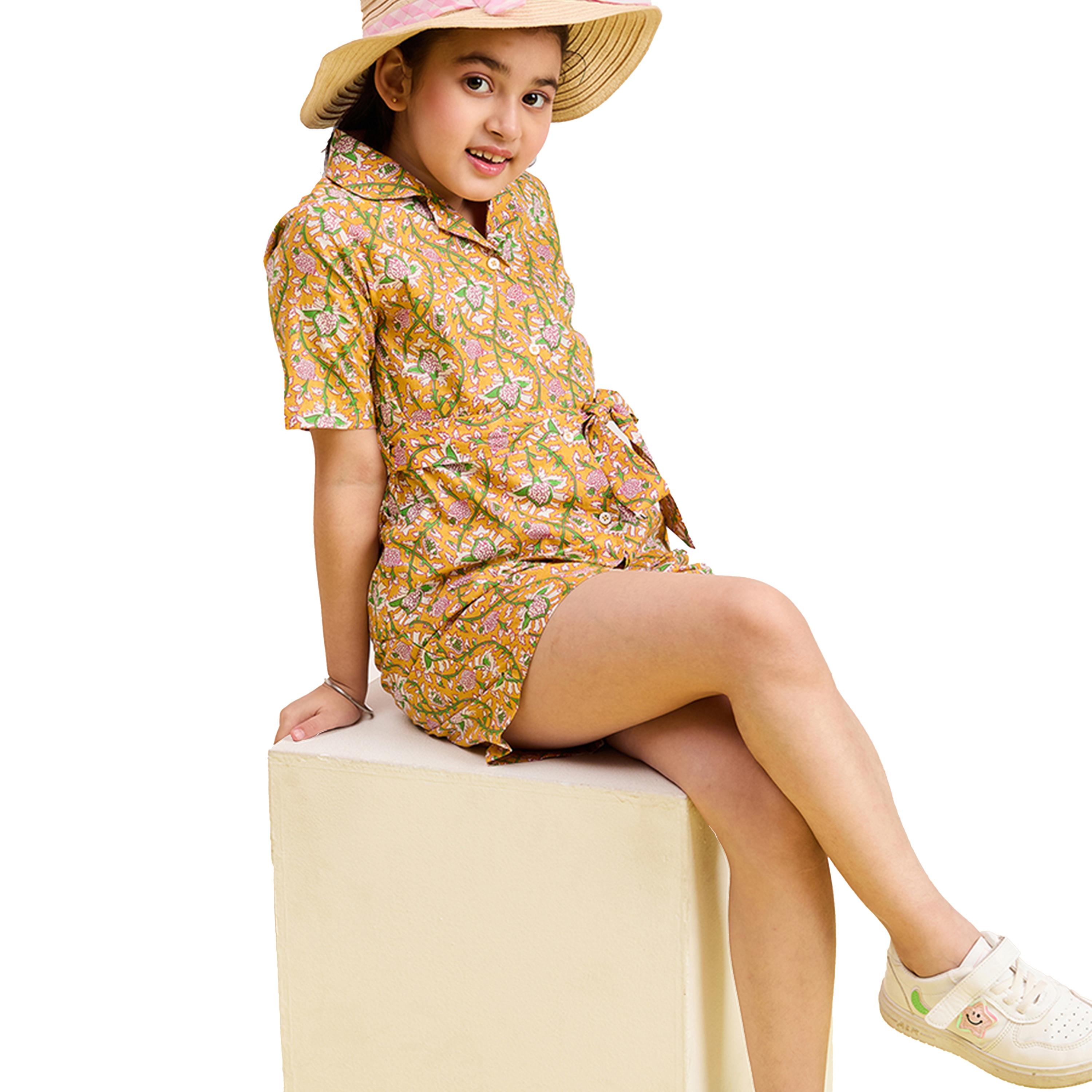 Stylo Bug X Styli Yellow Floral Cotton Shirt & Shorts Set for Girls-girls-clothing-setsandcoords-image-6