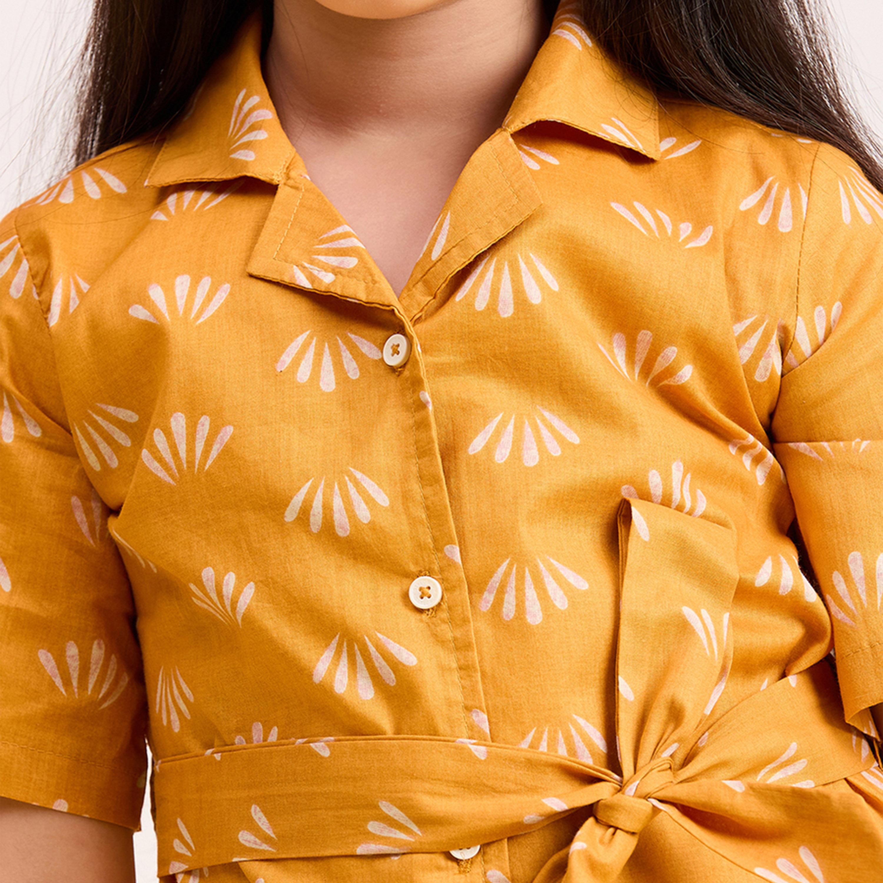 Stylo Bug X Styli Mustard Cotton Shirt and Trousers Set for Girls-girls-clothing-setsandcoords-image-4