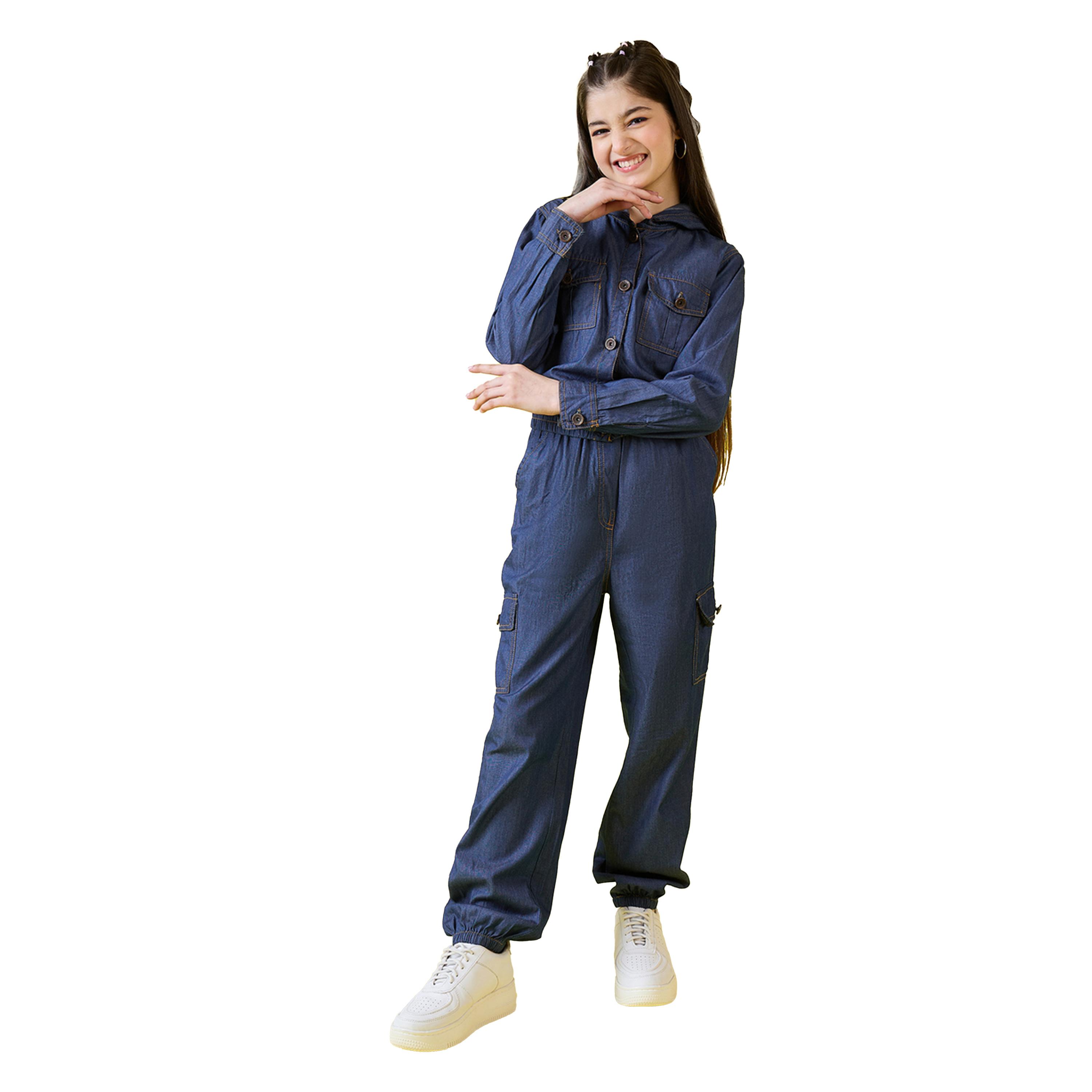 Stylo Bug X Styli Solid Hooded Long Sleeve Top with Pants Set-girls-clothing-setsandcoords-image-1