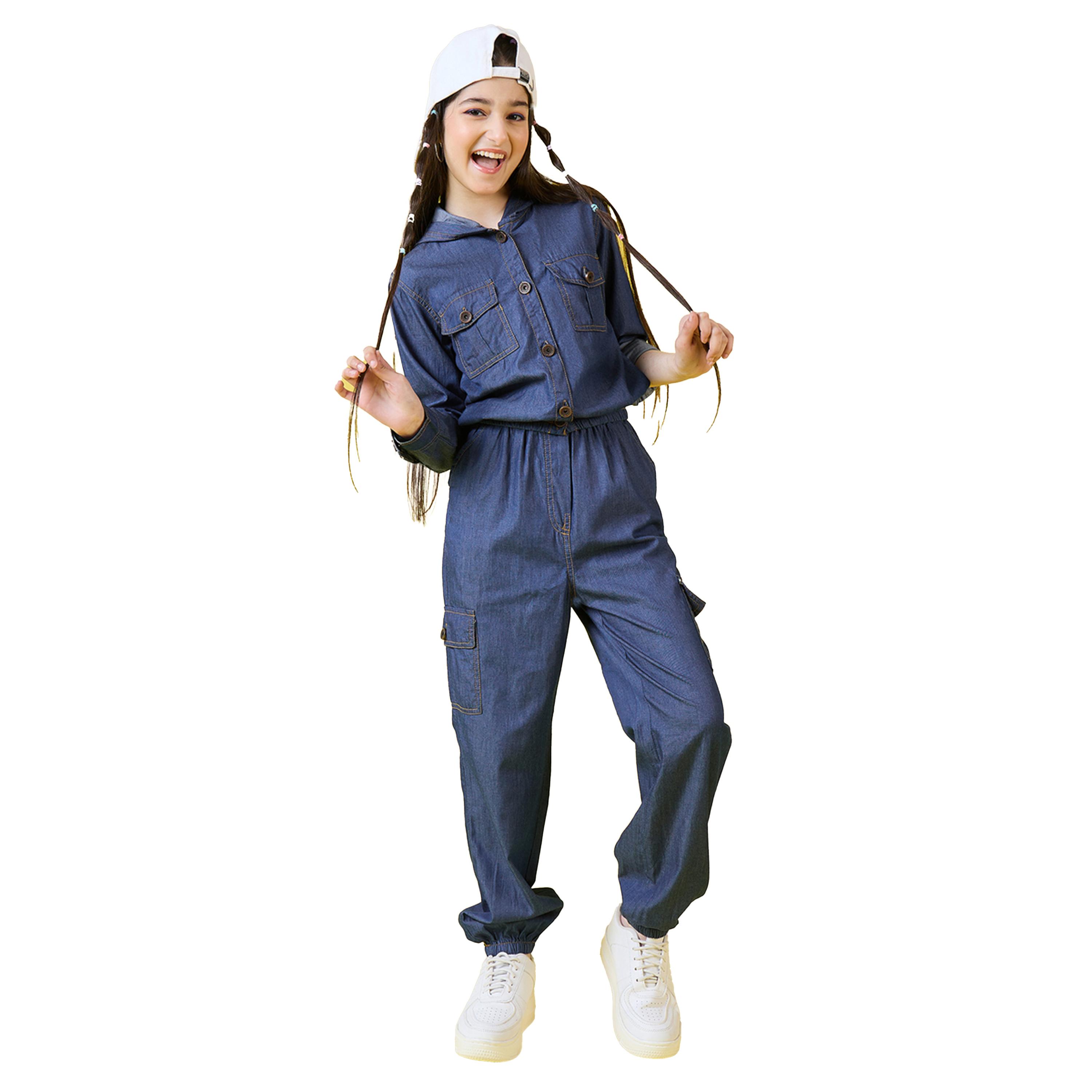 Stylo Bug X Styli Solid Hooded Long Sleeve Top with Pants Set-girls-clothing-setsandcoords-image-2