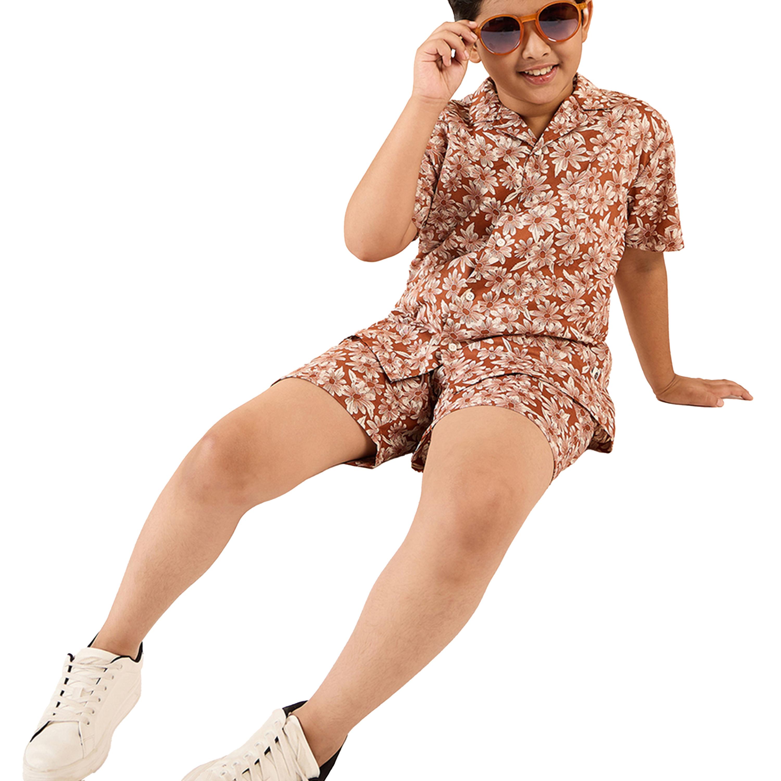 ستايلو باغ × ستايلي- طقم قميص وشورت رايون بني للأولاد-boys-clothing-setsandcoords-image-2