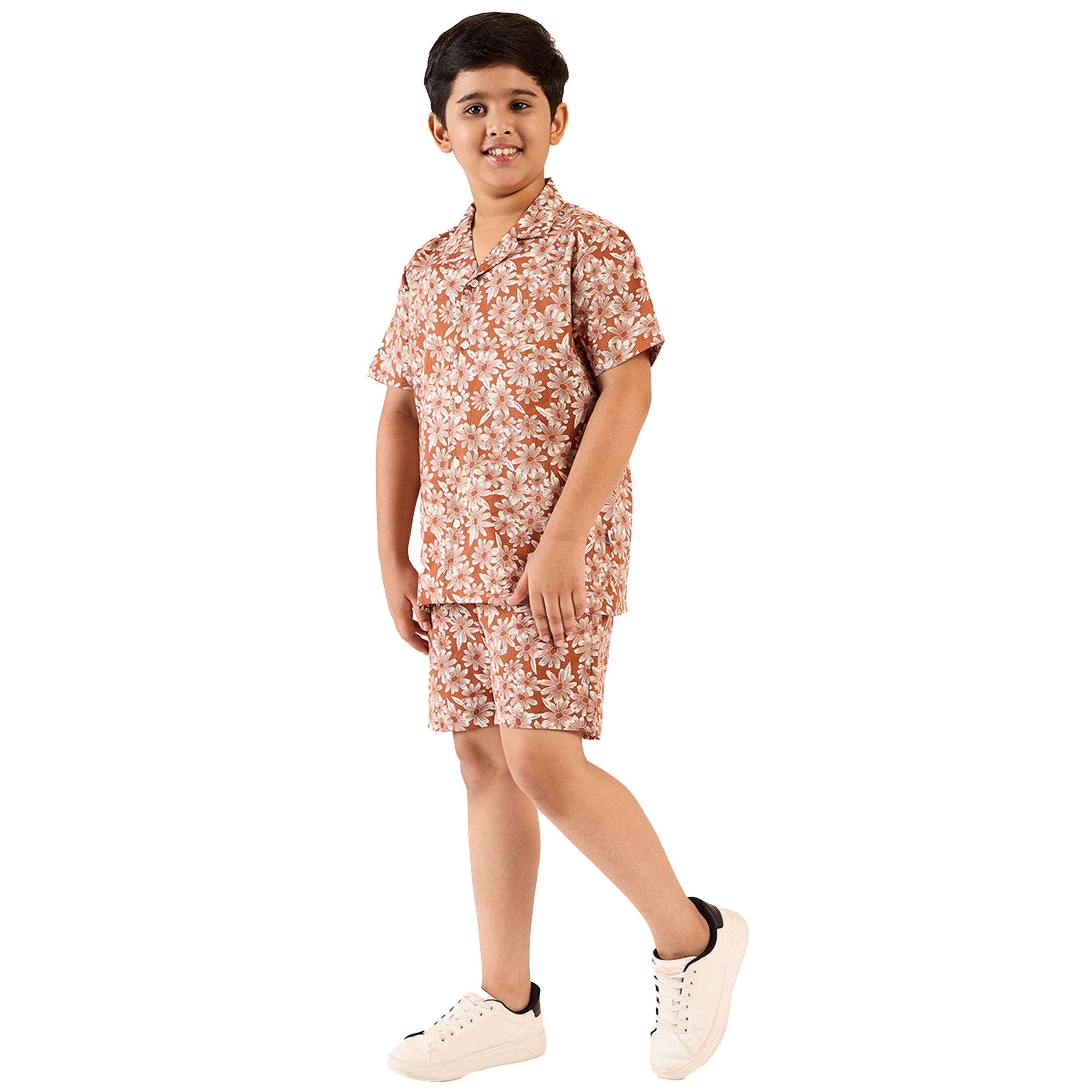 ستايلو باغ × ستايلي- طقم قميص وشورت رايون بني للأولاد-boys-clothing-setsandcoords-image-3