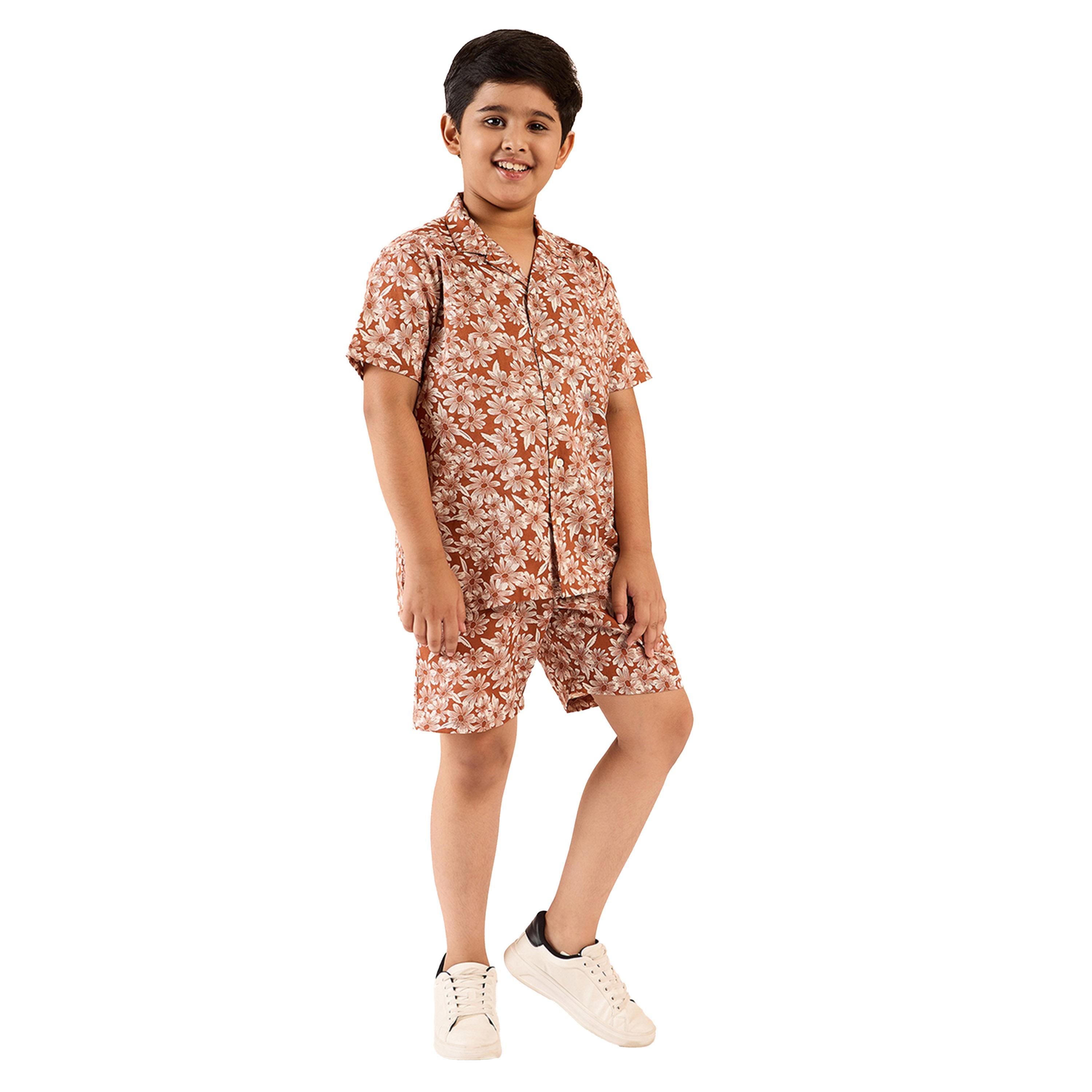 ستايلو باغ × ستايلي- طقم قميص وشورت رايون بني للأولاد-boys-clothing-setsandcoords-image-4