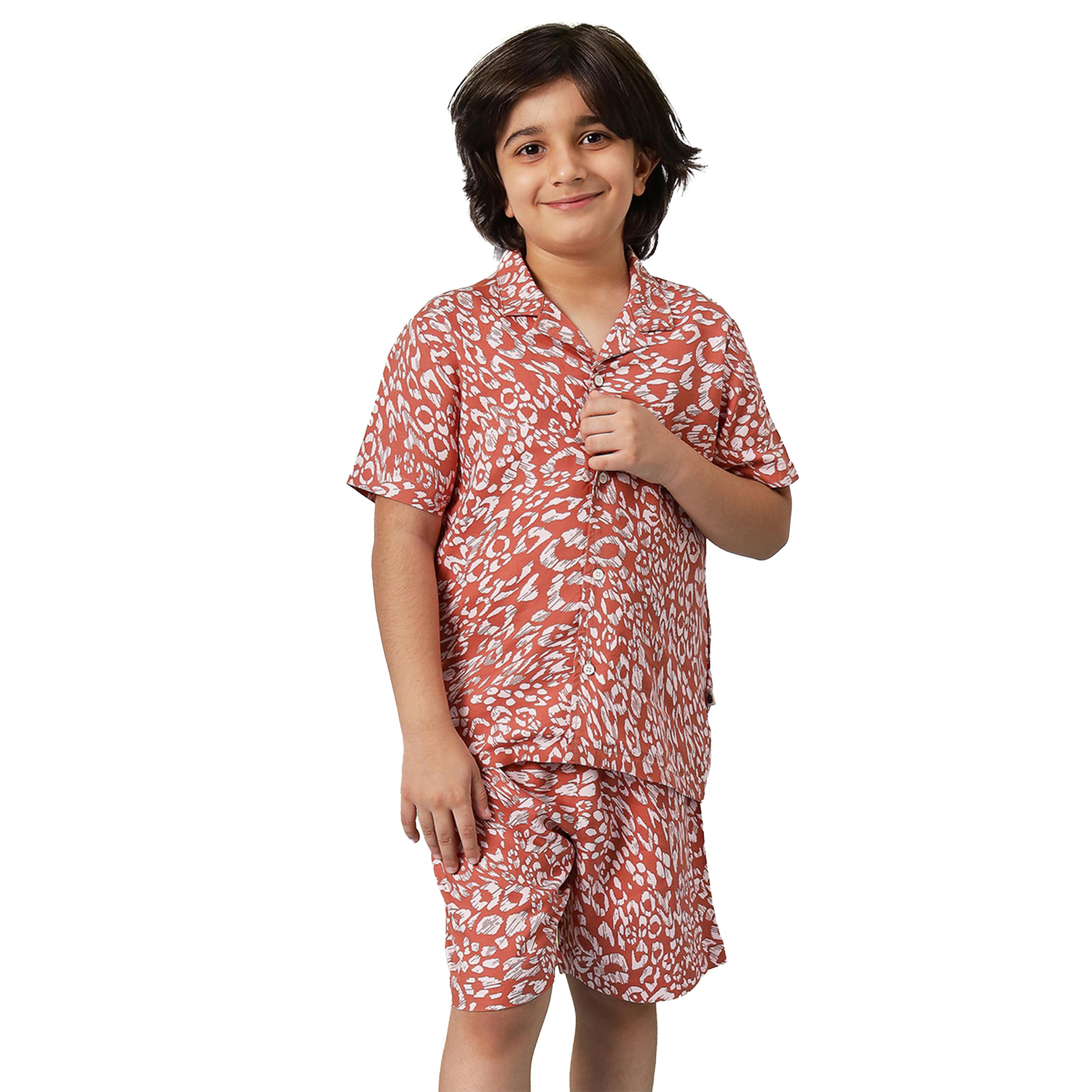 ستايلو باغ × ستايلي- طقم قميص وشورت رايون بني للأولاد-boys-clothing-setsandcoords-image-1