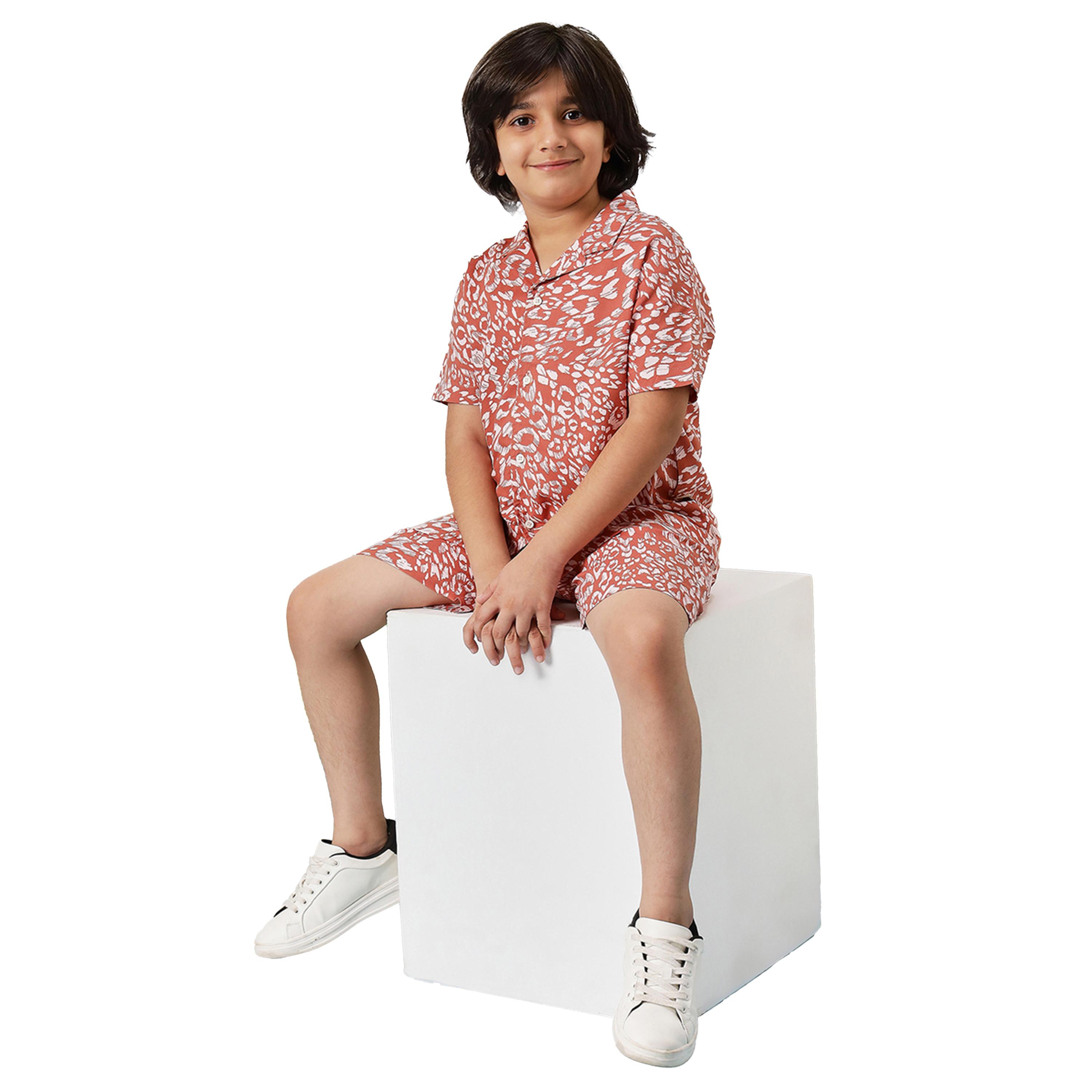 ستايلو باغ × ستايلي- طقم قميص وشورت رايون بني للأولاد-boys-clothing-setsandcoords-image-2