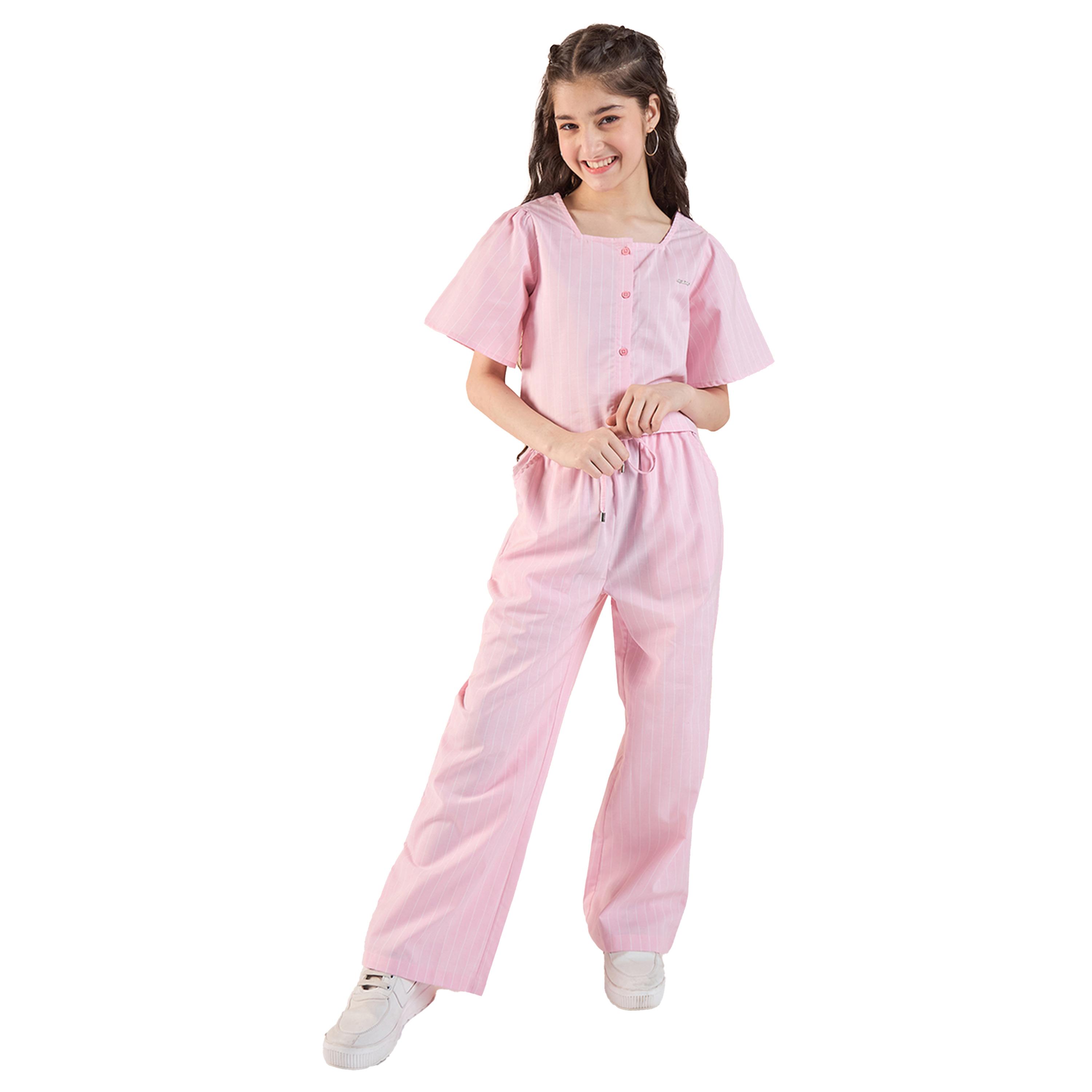 Stylo Bug X Styli Pink Striped Top and Pants Set for Girls-girls-clothing-setsandcoords-image-2