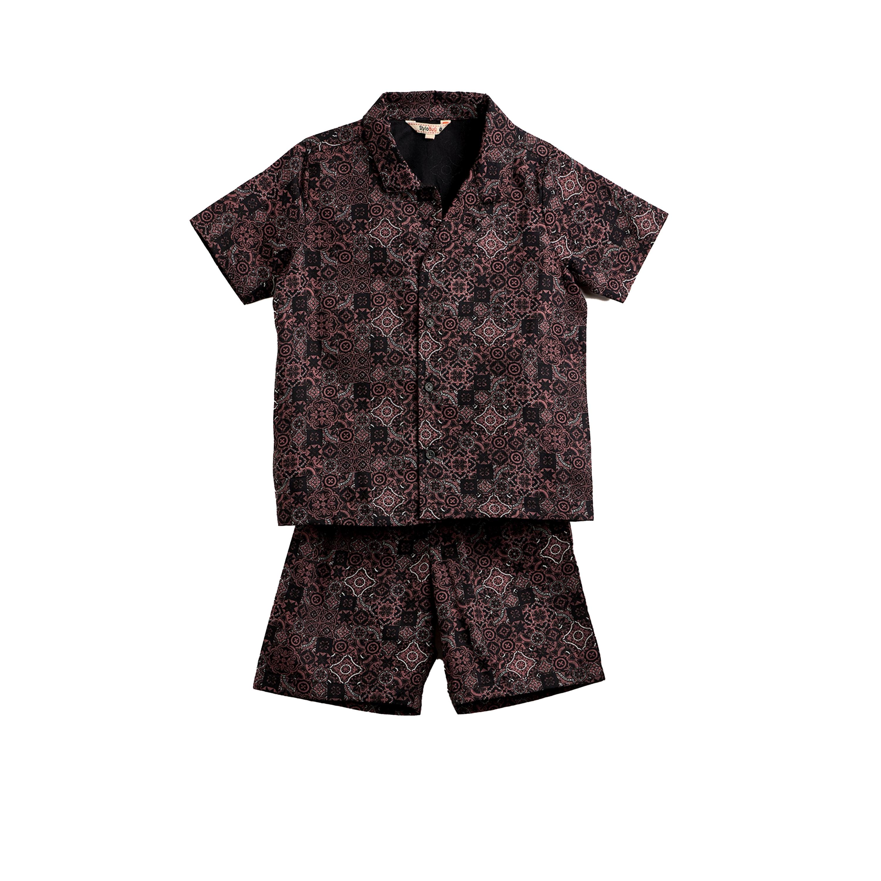 ستايلو باغ × ستايلي- طقم قميص وشورت بأكمام قصيرة رايون بني للأولاد-boys-clothing-setsandcoords-image-1