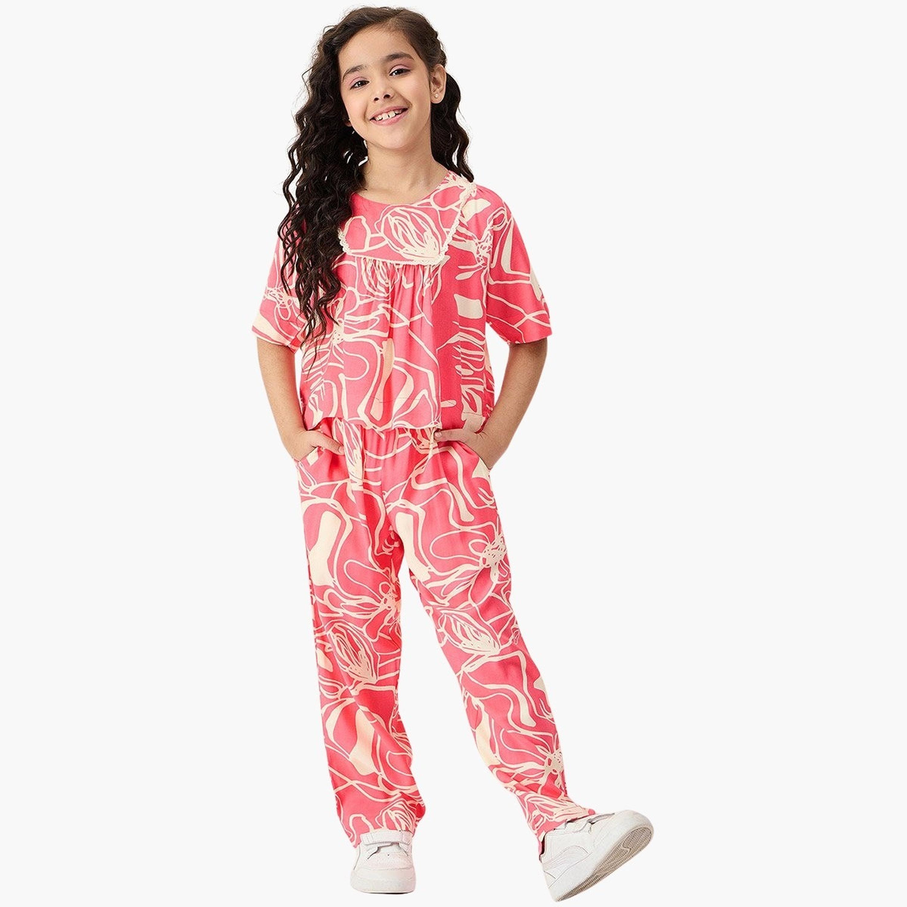 Stylo Bug All Over Print Round Neck Top and Pants Set-girls-clothing-setsandcoords-image-1