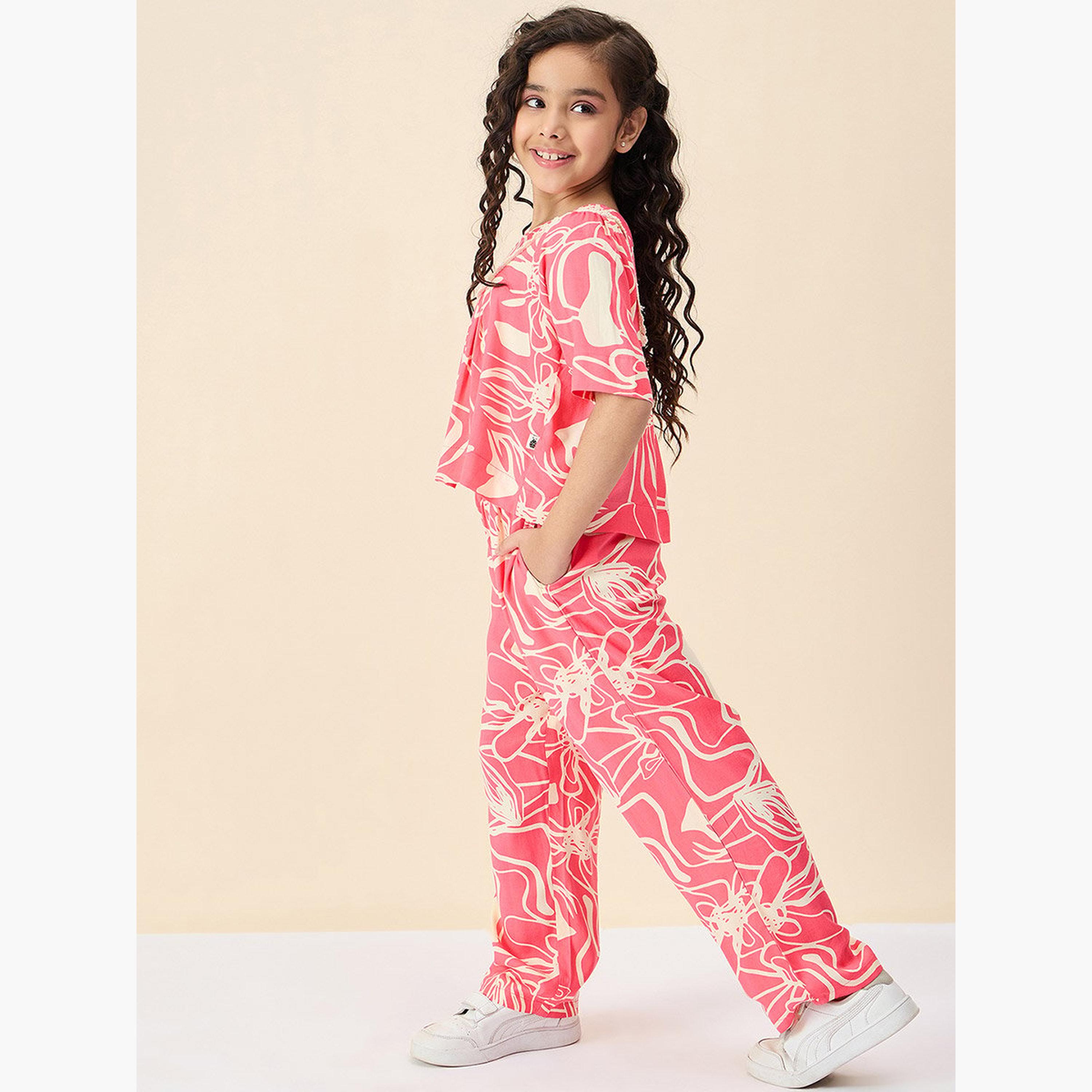 طقم من بنطال وبلوزة مُطبعة بياقة دائرية-girls-clothing-setsandcoords-image-3