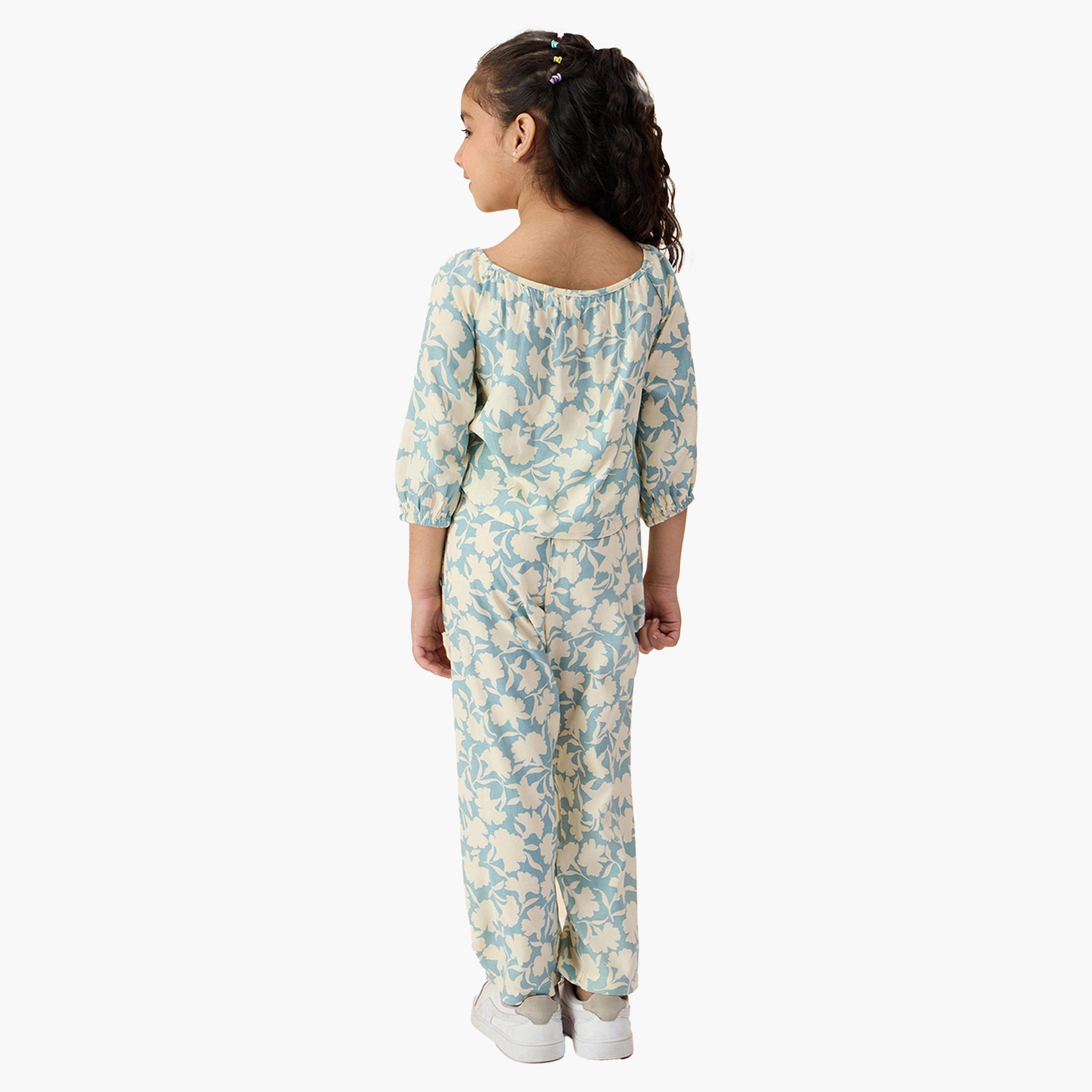 Stylo Bug X Styli Floral Print Round Neck Top and Pants Set-girls-clothing-setsandcoords-image-4