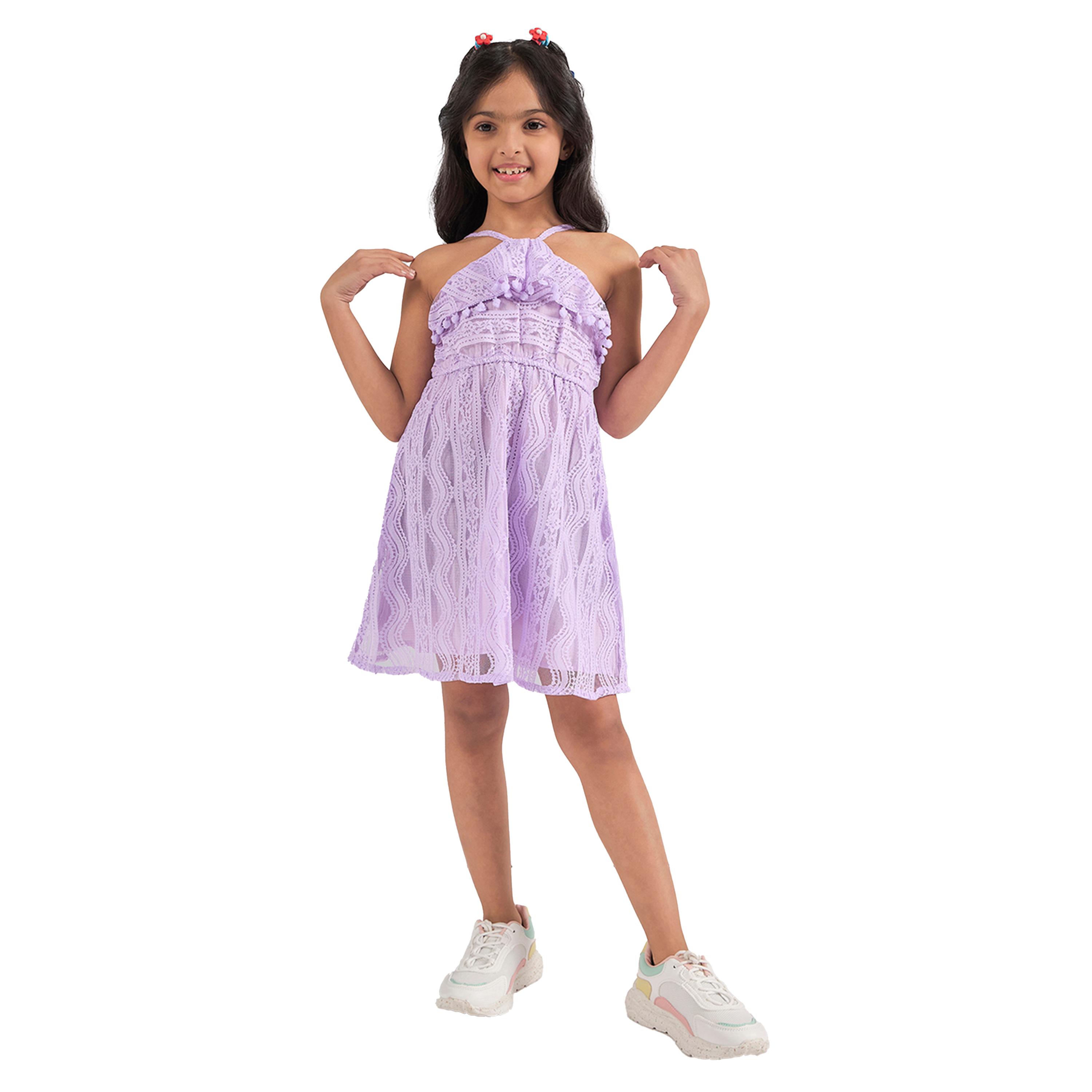 Stylo Bug X Styli Self Design Halter Neck A-Line Dress with Pompom Detail-girls-clothing-dressesandjumpsuits-image-1