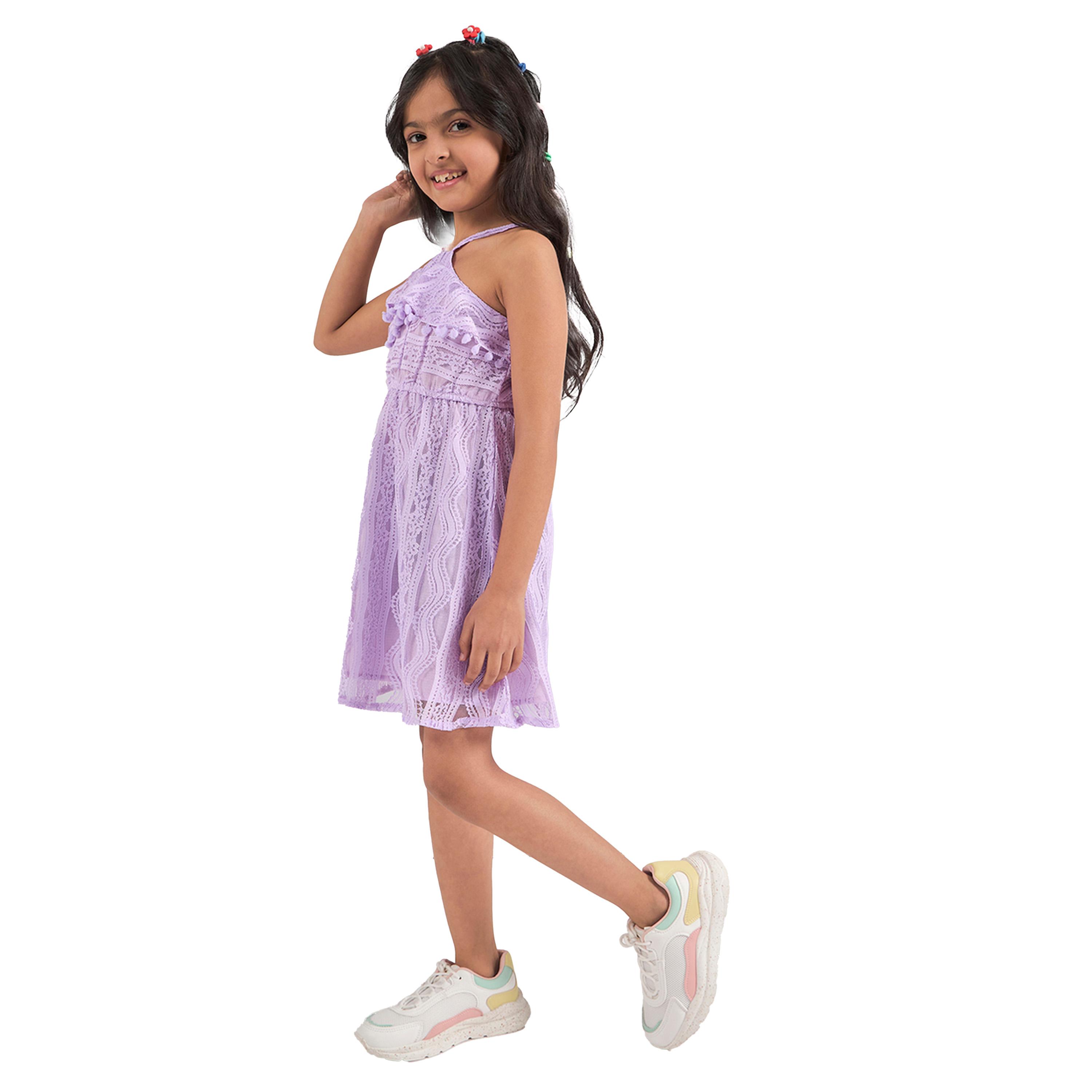 Stylo Bug X Styli Self Design Halter Neck A-Line Dress with Pompom Detail-girls-clothing-dressesandjumpsuits-image-3