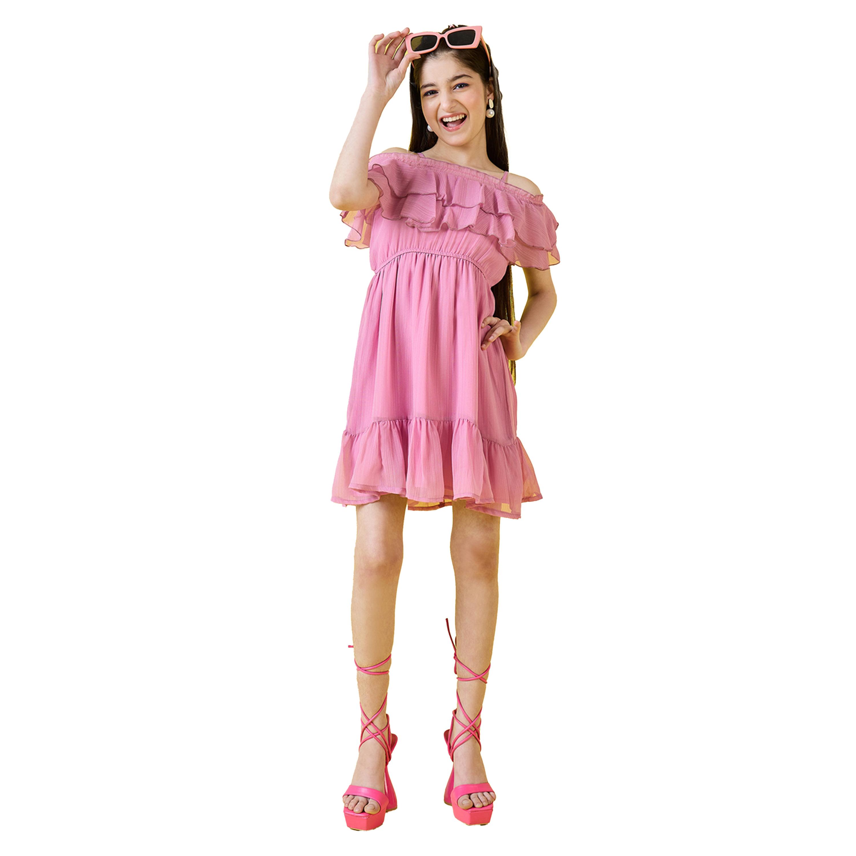 ستايلو باغ × ستايلي- فستان مكشكش بأكمام باردة على الكتف-girls-clothing-dressesandjumpsuits-image-2