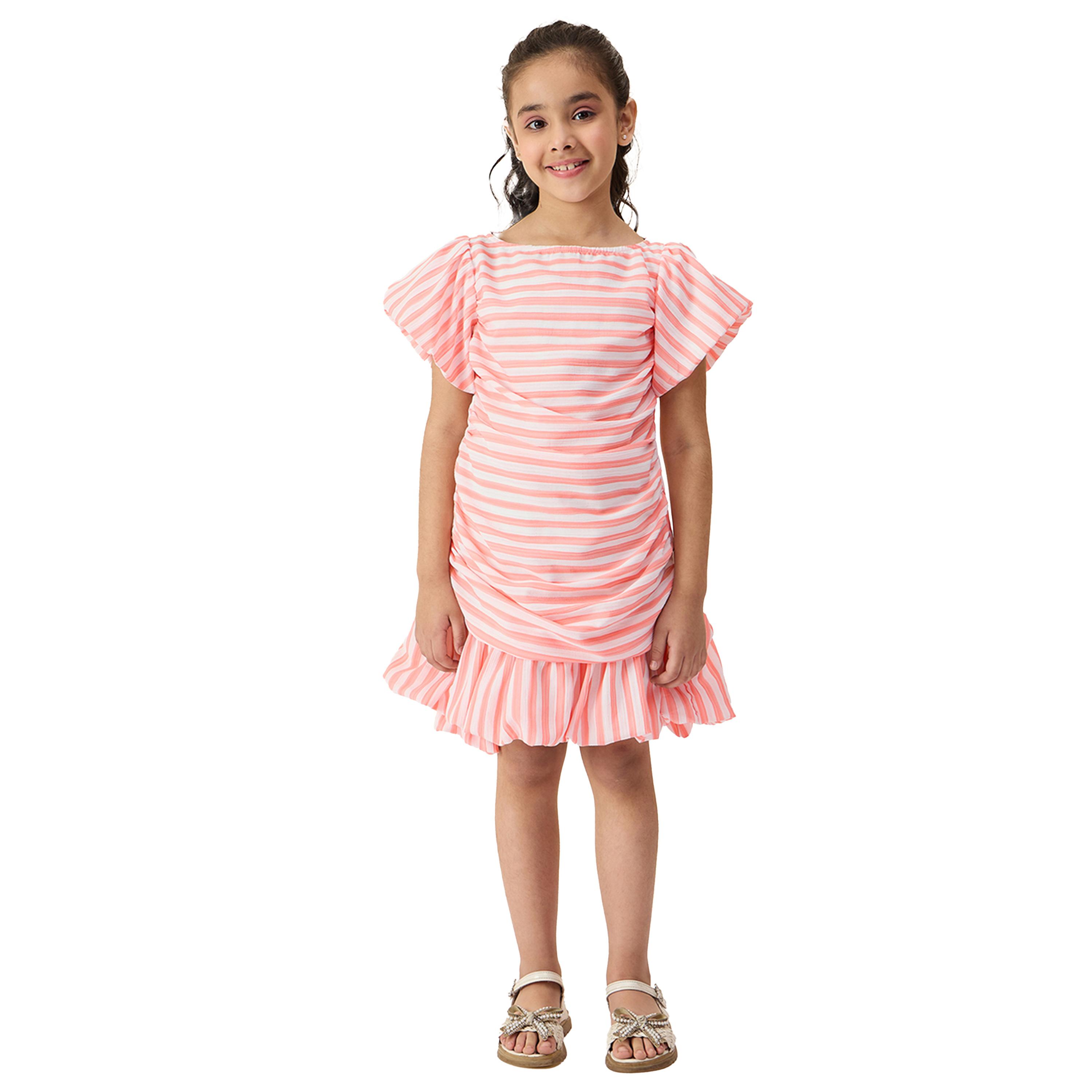 Stylo Bug X Styli Striped Boat Neck A-Line Dress with Ruched Detail-girls-clothing-dressesandjumpsuits-image-1