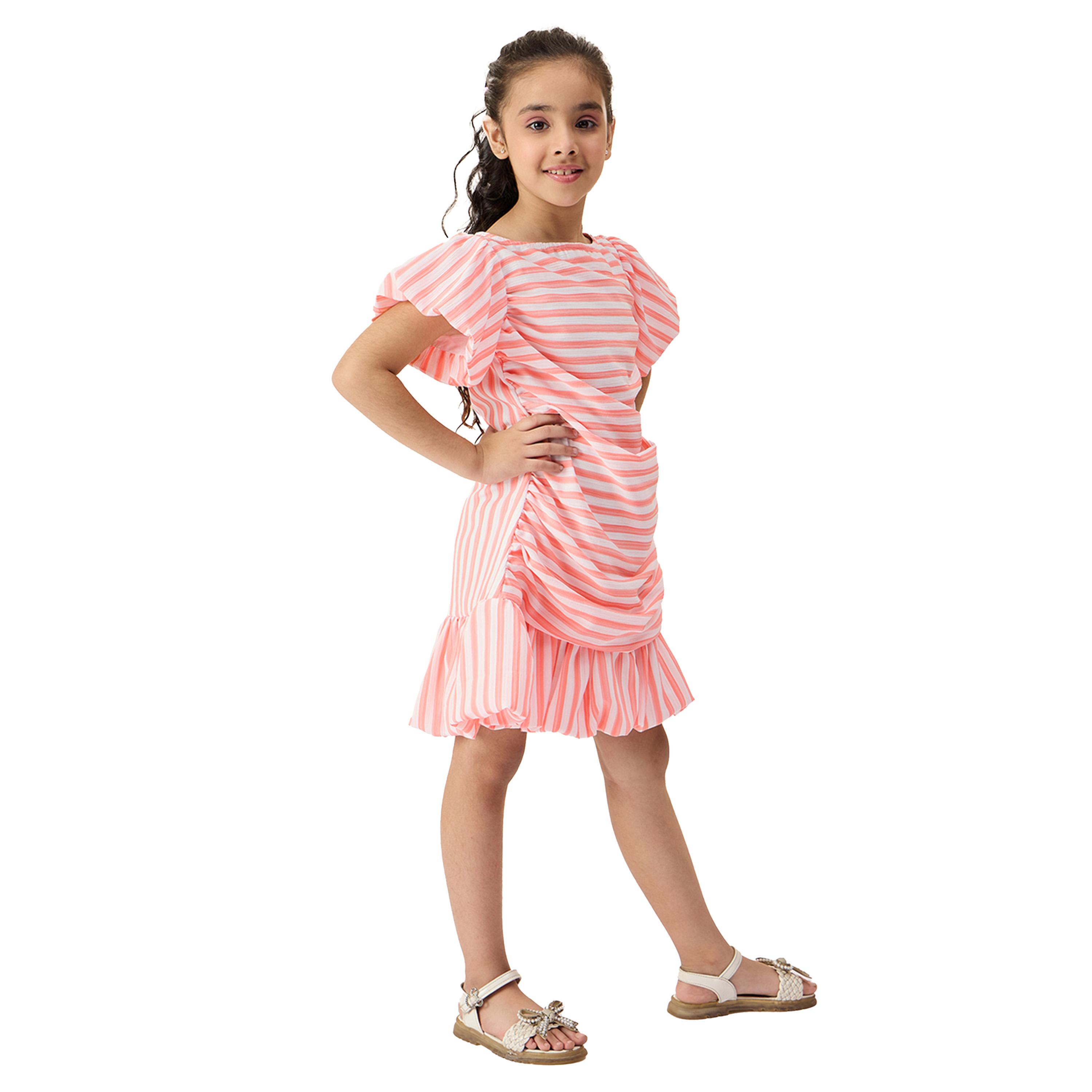 Stylo Bug X Styli Striped Boat Neck A-Line Dress with Ruched Detail-girls-clothing-dressesandjumpsuits-image-3