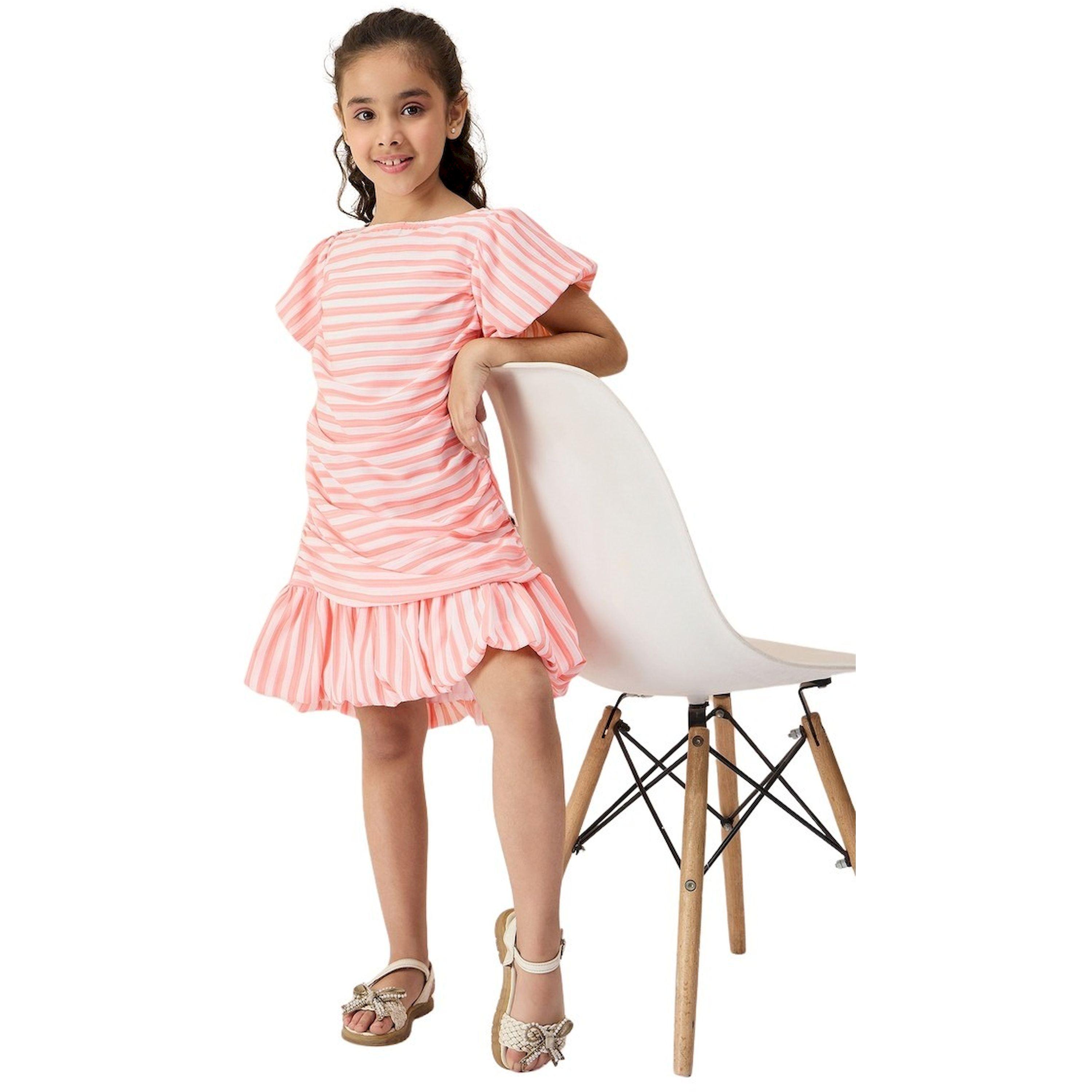 Stylo Bug X Styli Striped Boat Neck A-Line Dress with Ruched Detail-girls-clothing-dressesandjumpsuits-image-6