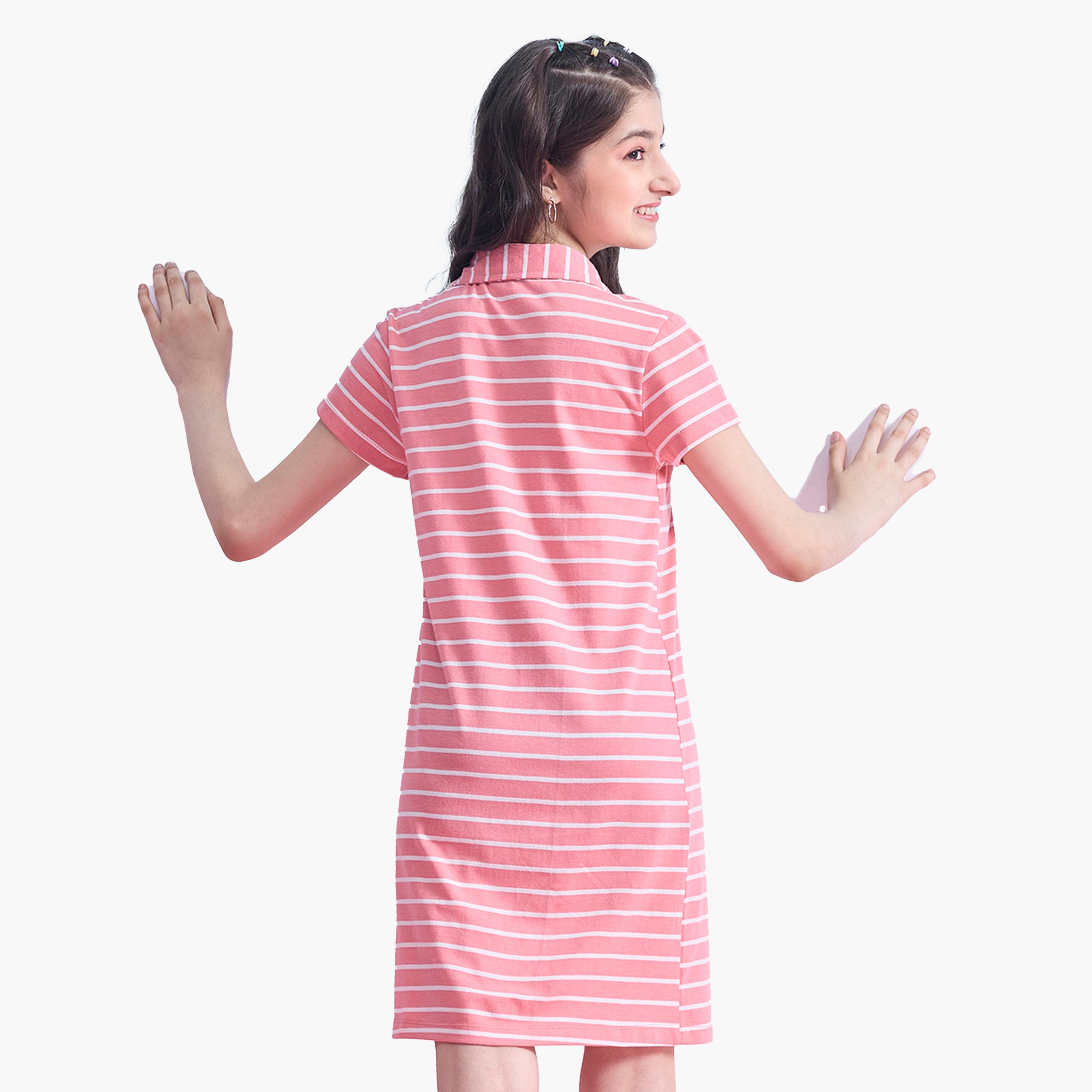 ستايلو باغ × ستايلي - فستان مخطط بياقة وأزرار نصفية وقصة A-girls-clothing-dressesandjumpsuits-image-4