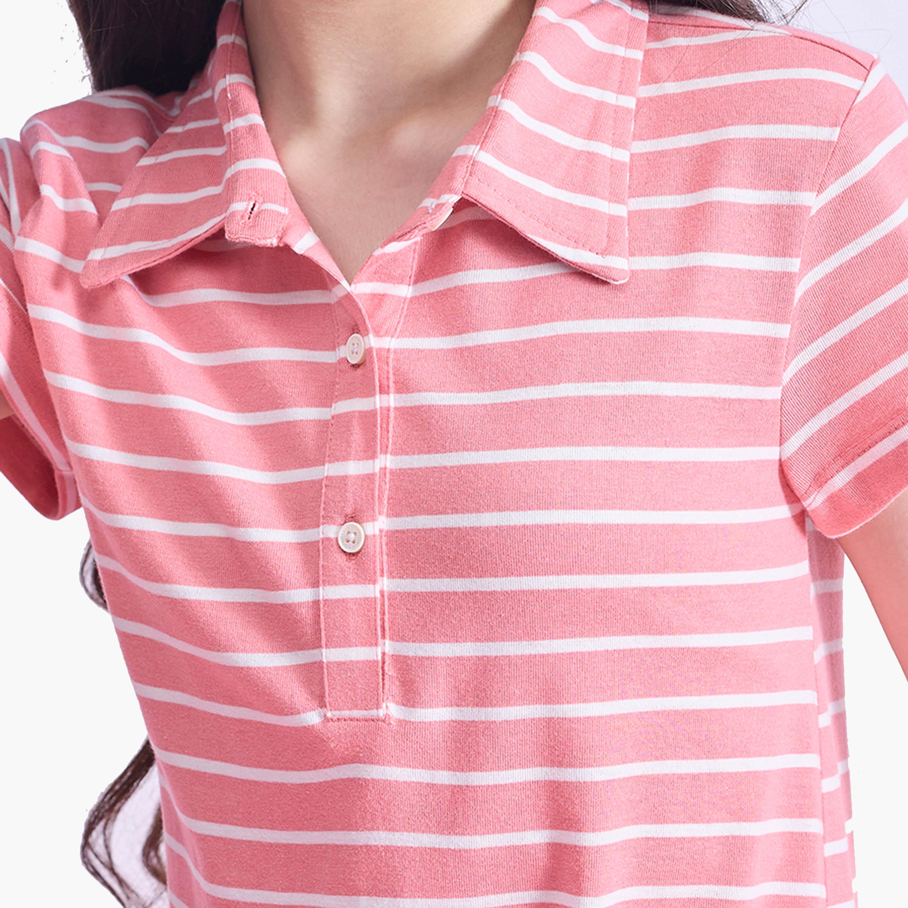Stylo Bug X Styli Striped Collared Half-Button Placket A-Line Dress-girls-clothing-dressesandjumpsuits-image-5