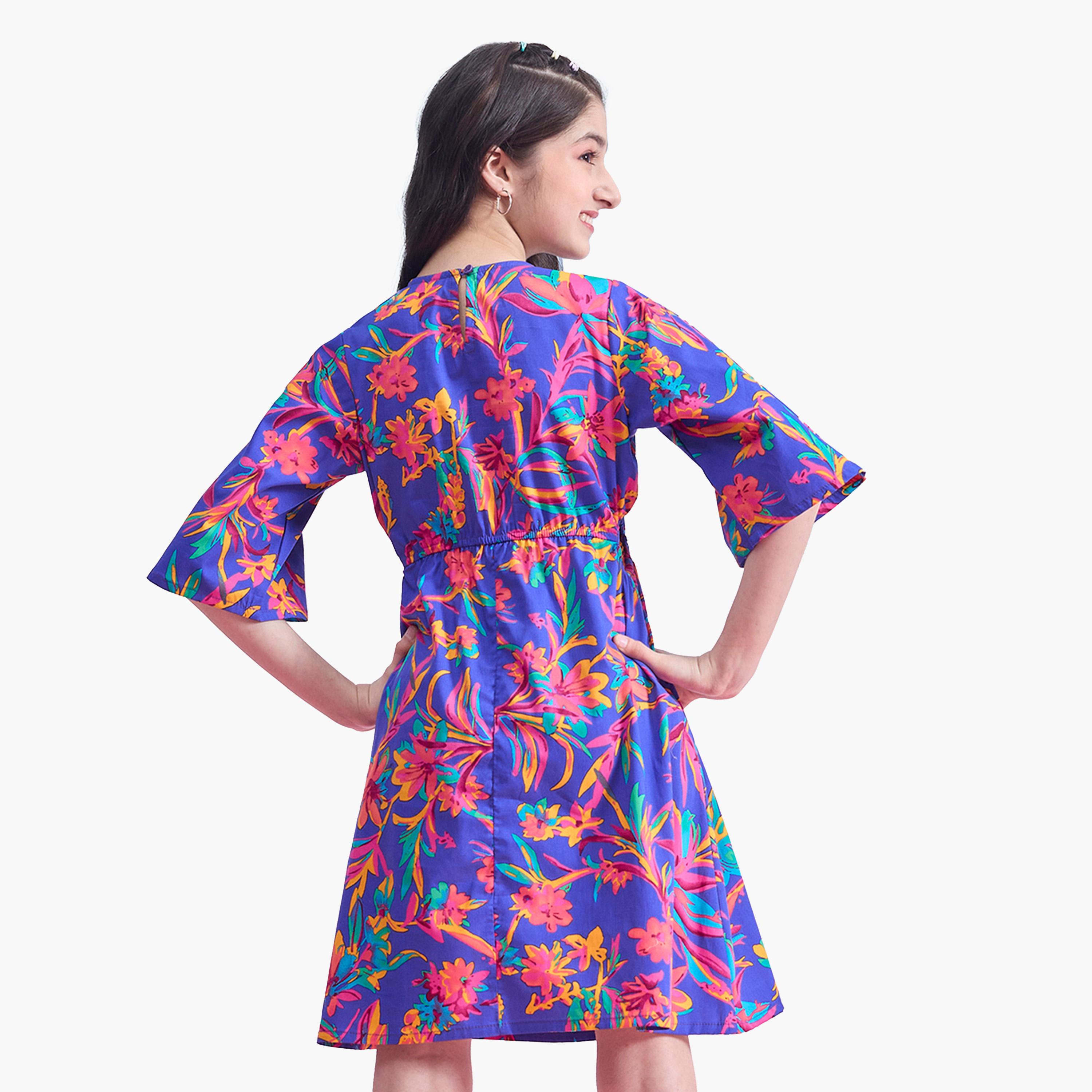 Stylo Bug X Styli Floral Printed 3/4 Sleeves Dress-girls-clothing-dressesandjumpsuits-image-4