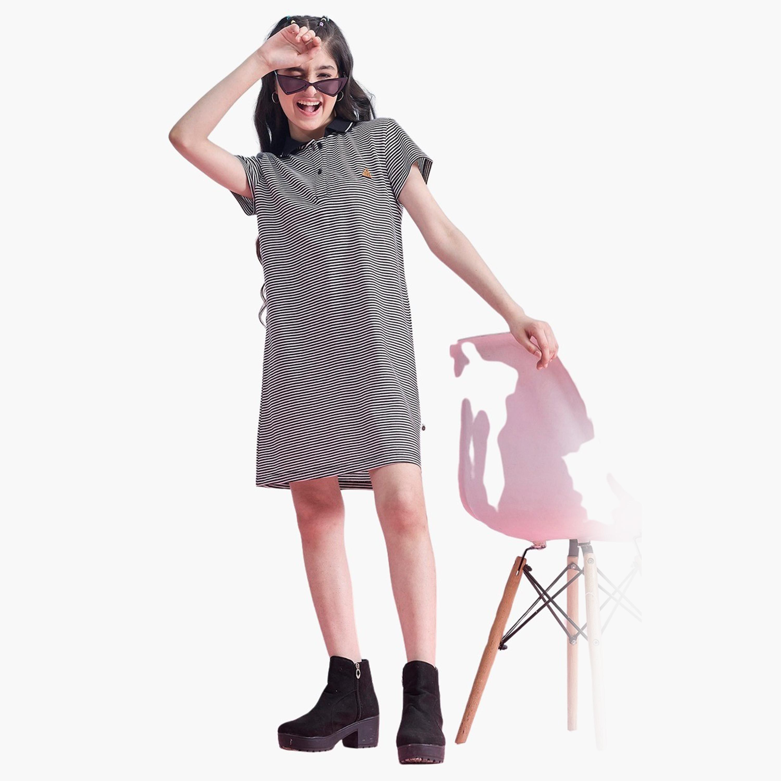 ستايلو باغ × ستايلي - فستان مخطط بياقة وأزرار نصفية وقصة A-girls-clothing-dressesandjumpsuits-image-2