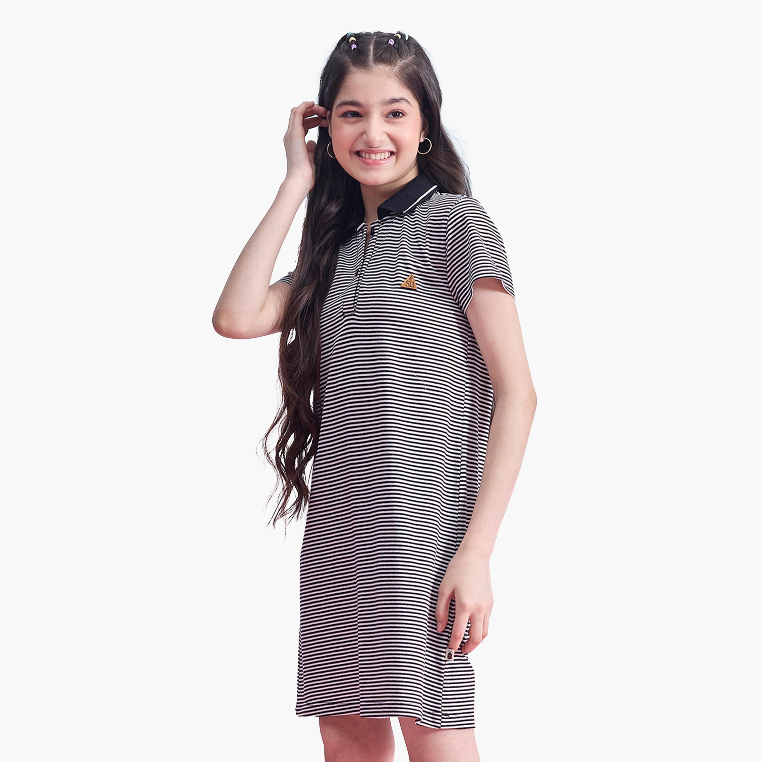 ستايلو باغ × ستايلي - فستان مخطط بياقة وأزرار نصفية وقصة A-girls-clothing-dressesandjumpsuits-image-3