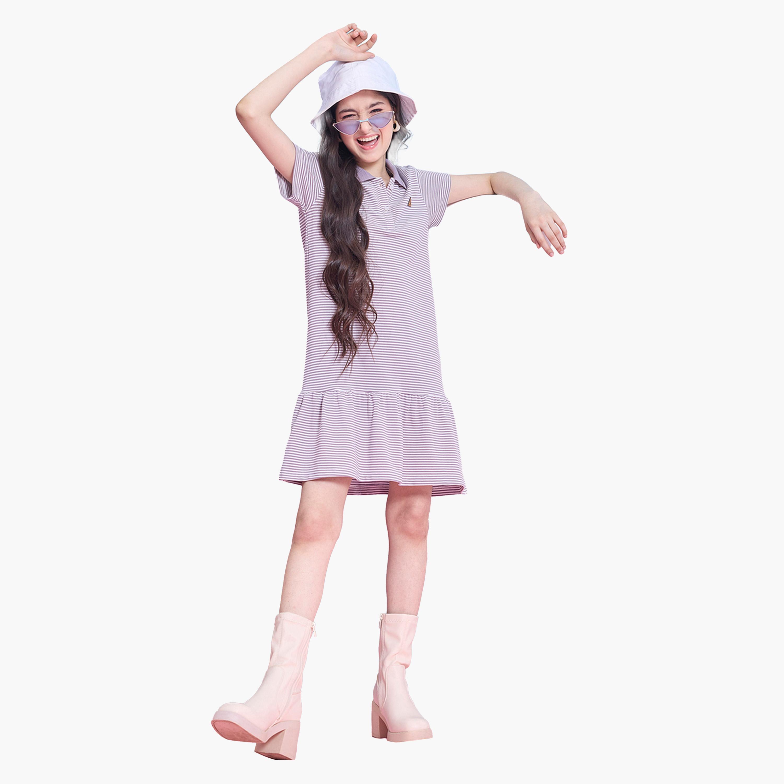 ستايلو باغ × ستايلي - فستان مخطط بياقة وأزرار نصفية وقصة A-girls-clothing-dressesandjumpsuits-image-2