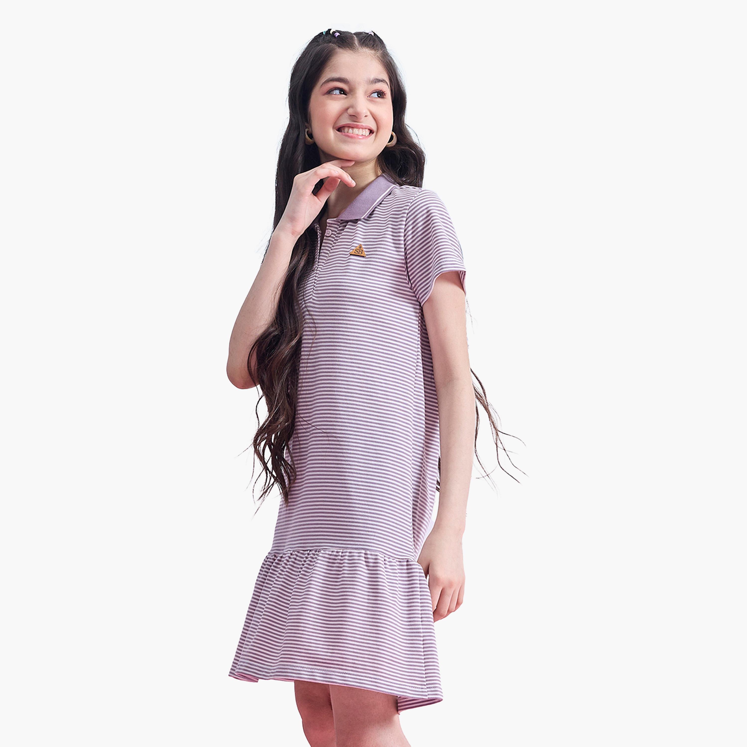 ستايلو باغ × ستايلي - فستان مخطط بياقة وأزرار نصفية وقصة A-girls-clothing-dressesandjumpsuits-image-3
