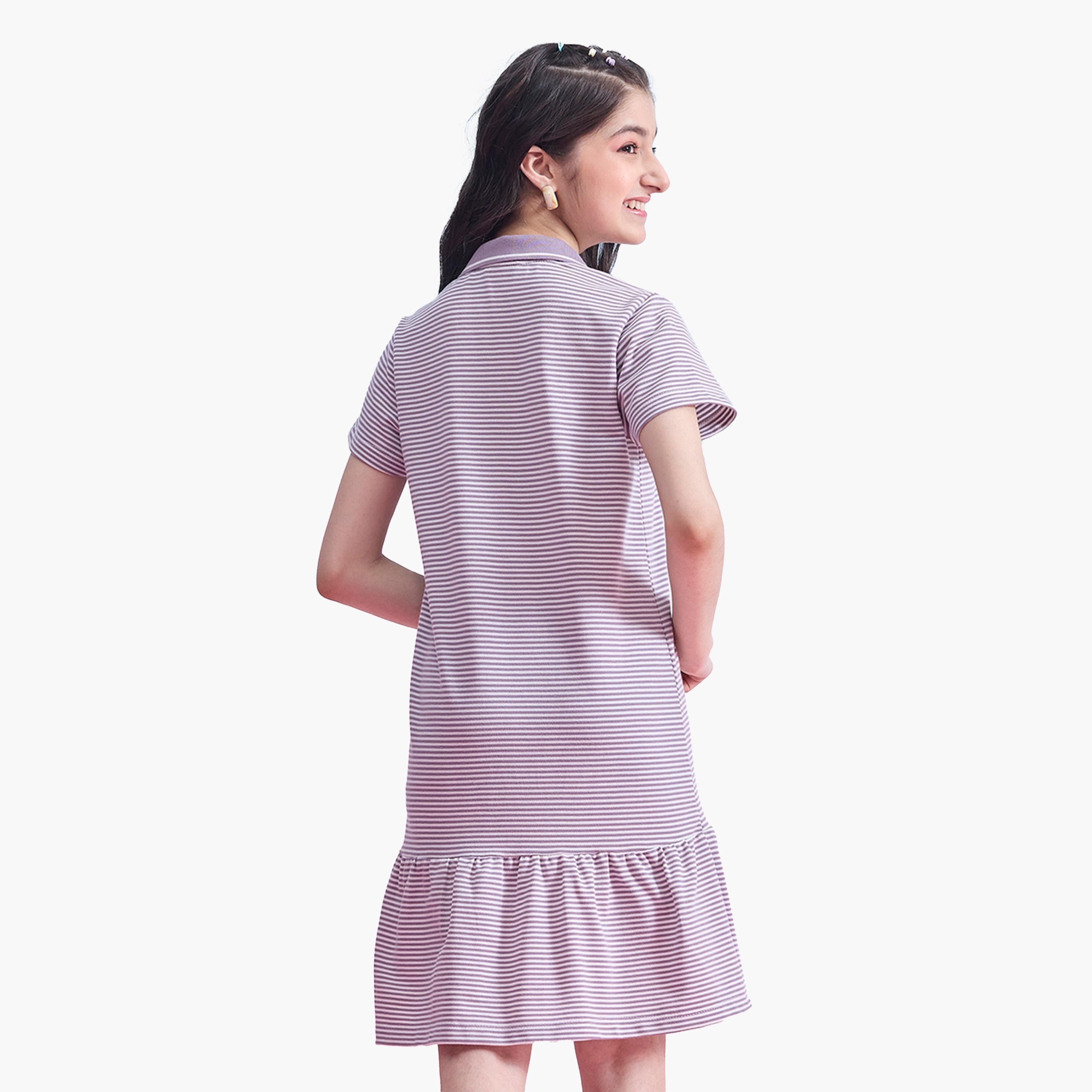 Stylo Bug X Styli Striped Collared Half-Button Placket A-Line Dress-girls-clothing-dressesandjumpsuits-image-4