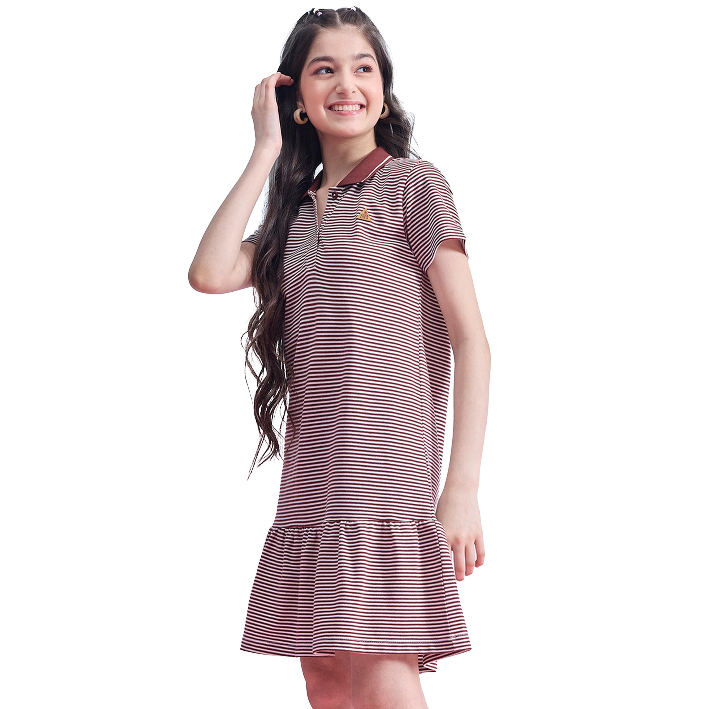 Stylo Bug X Styli Striped Collared Half-Button Placket A-Line Dress-girls-clothing-dressesandjumpsuits-image-3