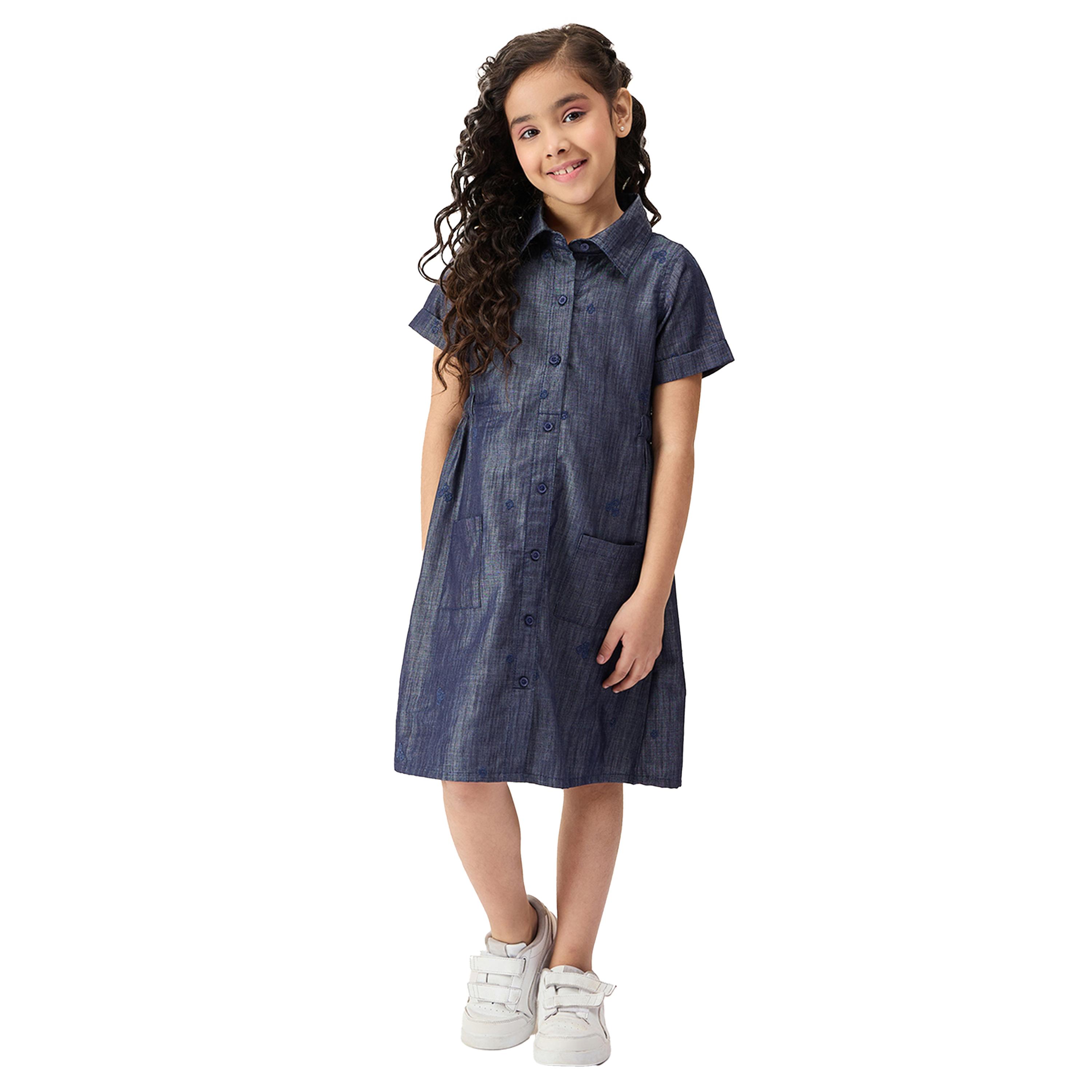ستايلو باغ × ستايلي- فستان قميص بأكمام قصيرة ومطرز مع تفاصيل جيوب-girls-clothing-dressesandjumpsuits-image-1
