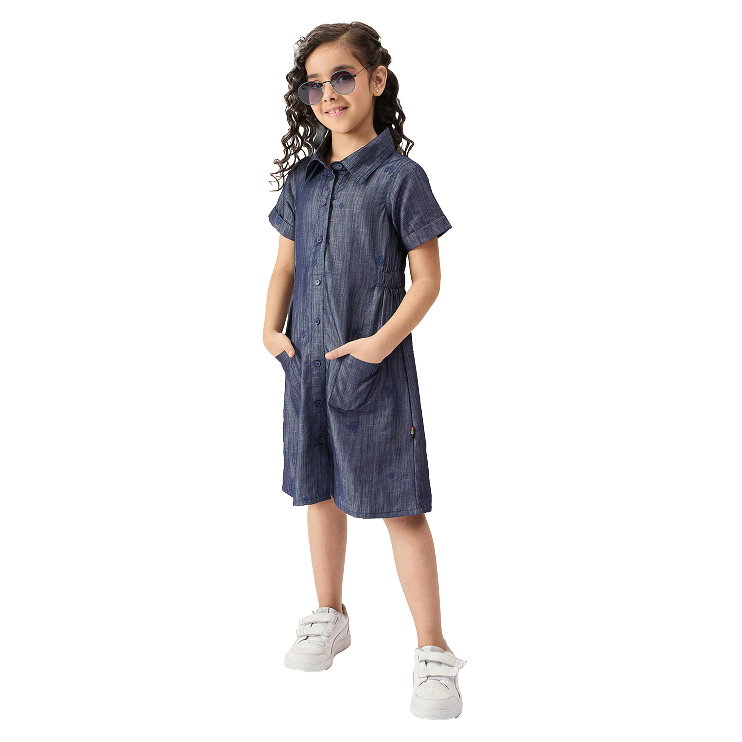 ستايلو باغ × ستايلي- فستان قميص بأكمام قصيرة ومطرز مع تفاصيل جيوب-girls-clothing-dressesandjumpsuits-image-2