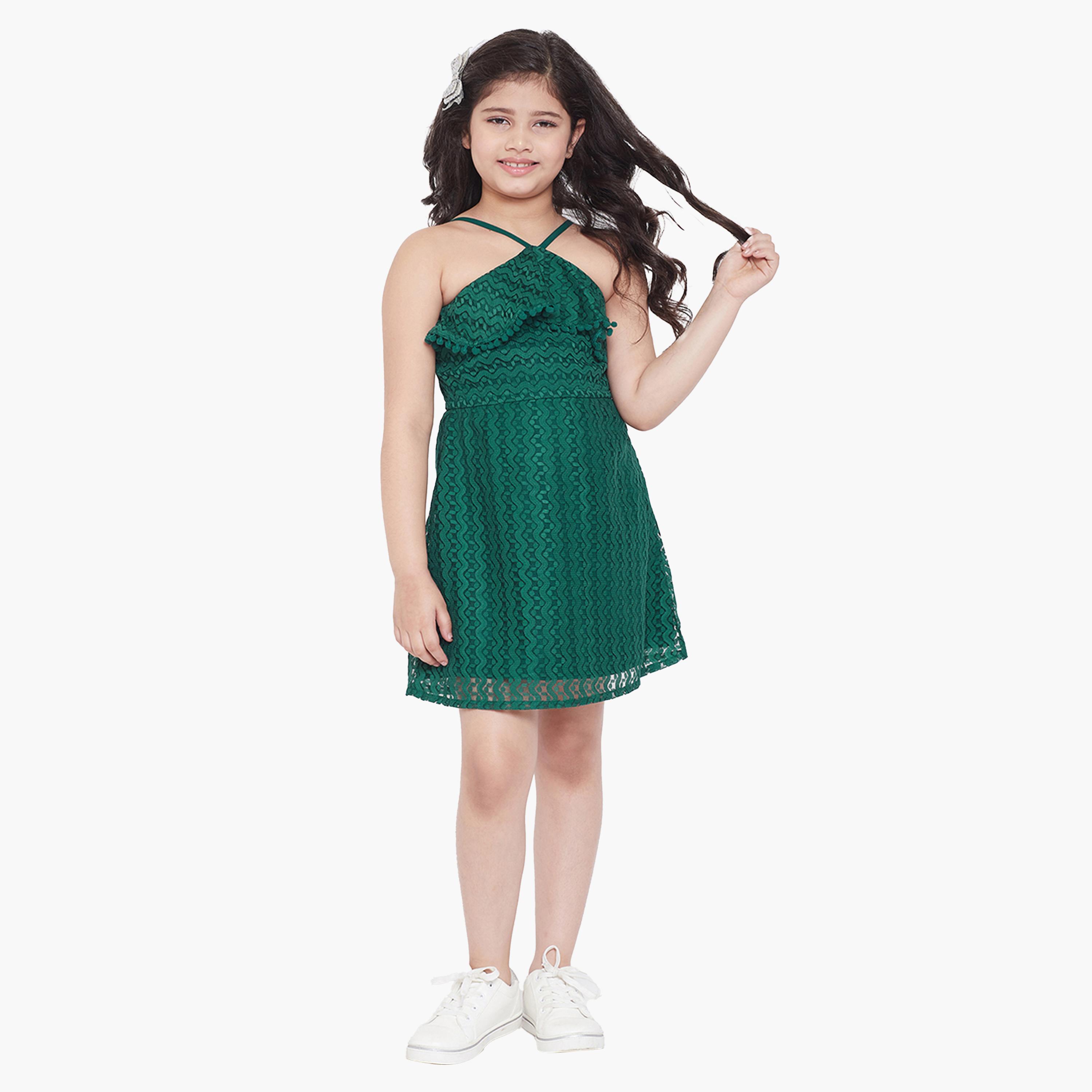 Stylo Bug X Styli Self Design Halter Neck A-Line Dress-girls-clothing-dressesandjumpsuits-image-6