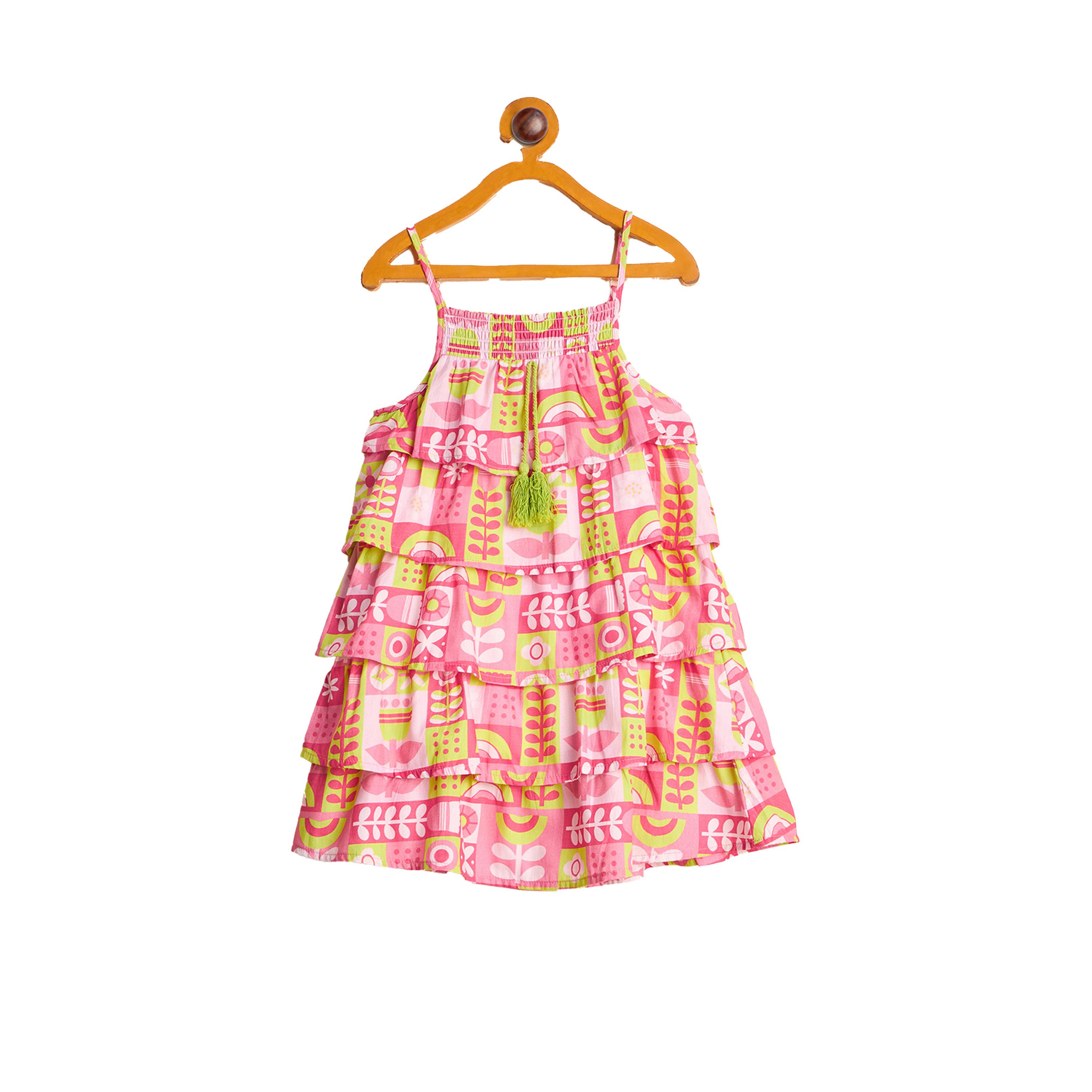 Stylo Bug X Styli All-Over Print Strappy Smocked Detail Tiered Dress-girls-clothing-dressesandjumpsuits-image-2