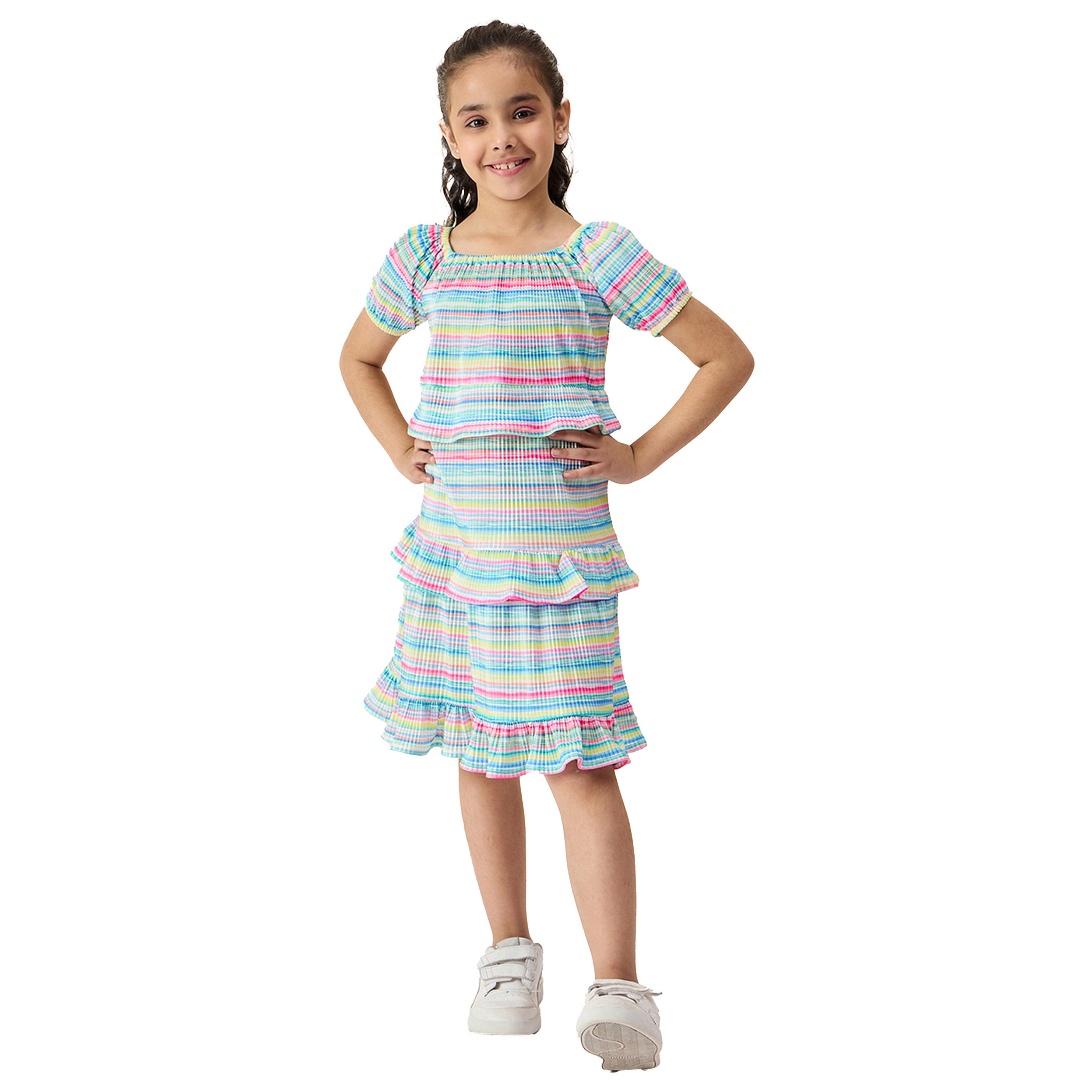 Stylo Bug X Styli Striped Square Neck Tiered Dress with Ruffle Trim-girls-clothing-dressesandjumpsuits-image-1