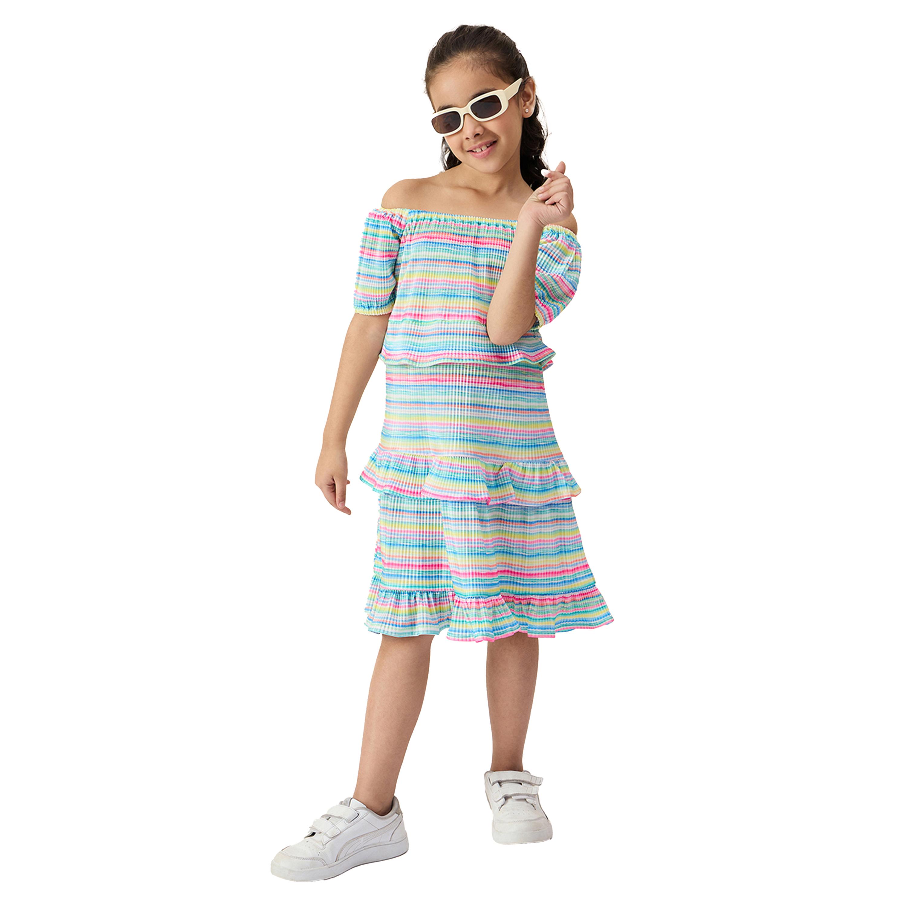 Stylo Bug X Styli Striped Square Neck Tiered Dress with Ruffle Trim-girls-clothing-dressesandjumpsuits-image-2